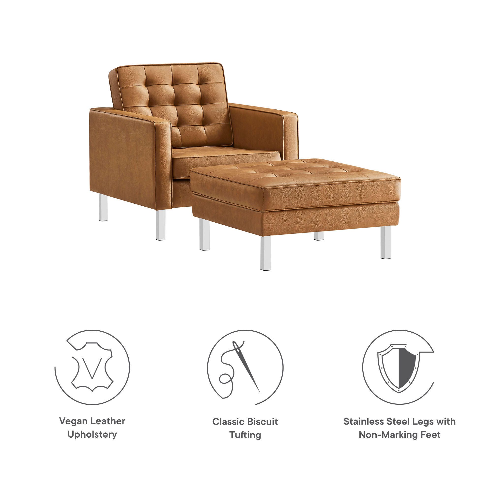 Modway Loft Accent Chair with Ottoman, Tan, large