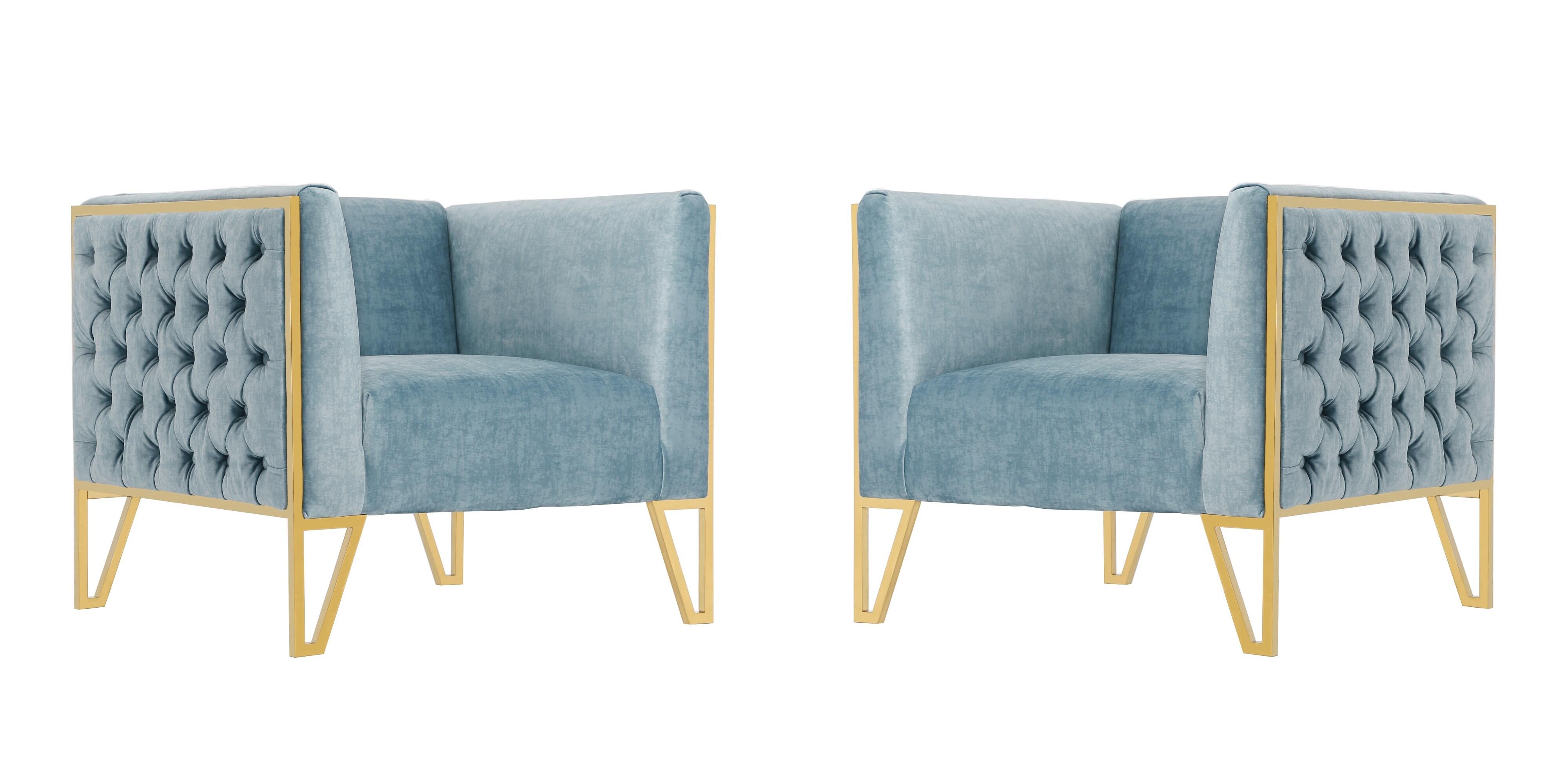 Manhattan Comfort Vector Accent Chair (Set of 2), Ocean Blue/Gold, large