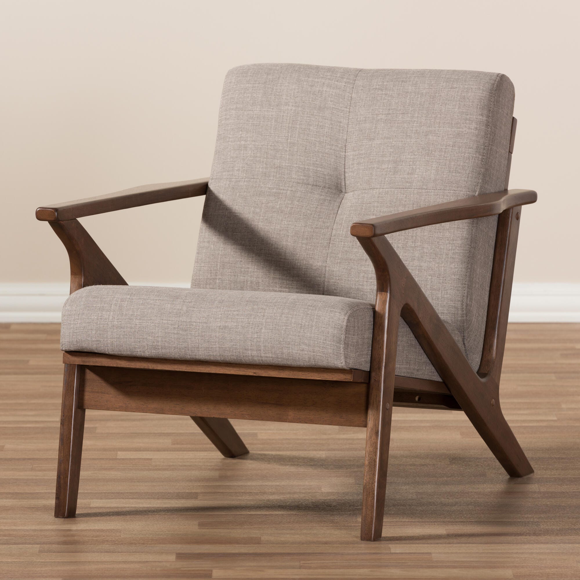 Baxton Studio Bianca Lounge Chair, Light Gray/Walnut Brown, large