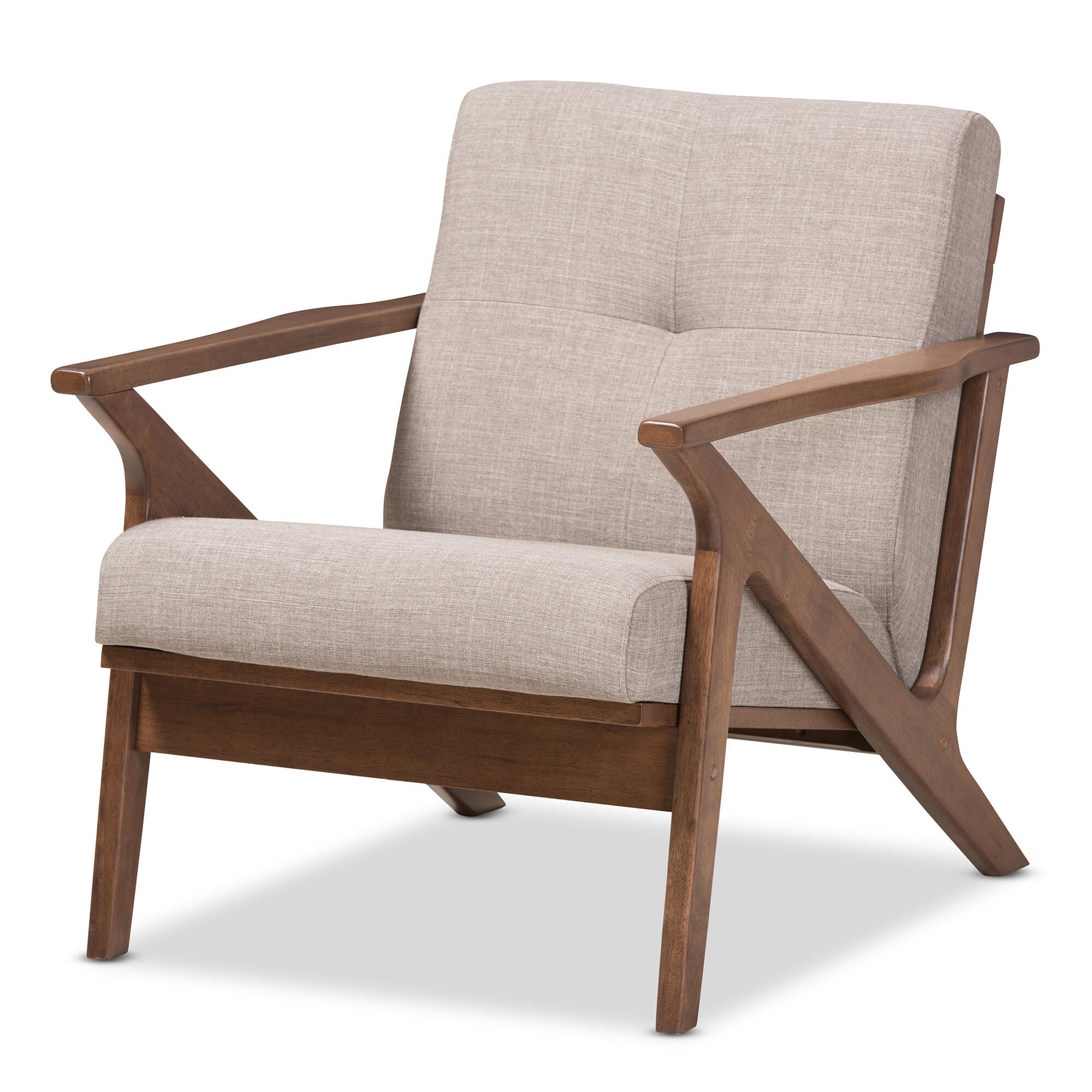 Baxton Studio Bianca Lounge Chair, Light Gray/Walnut Brown, large