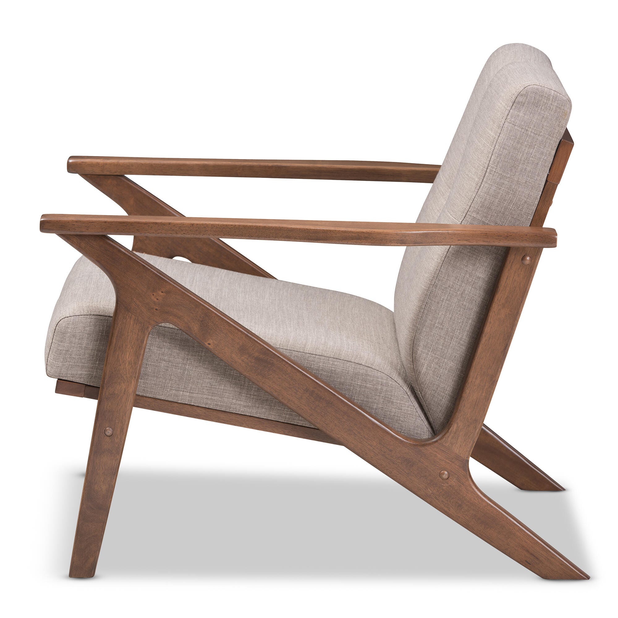 Baxton Studio Bianca Lounge Chair, Light Gray/Walnut Brown, large