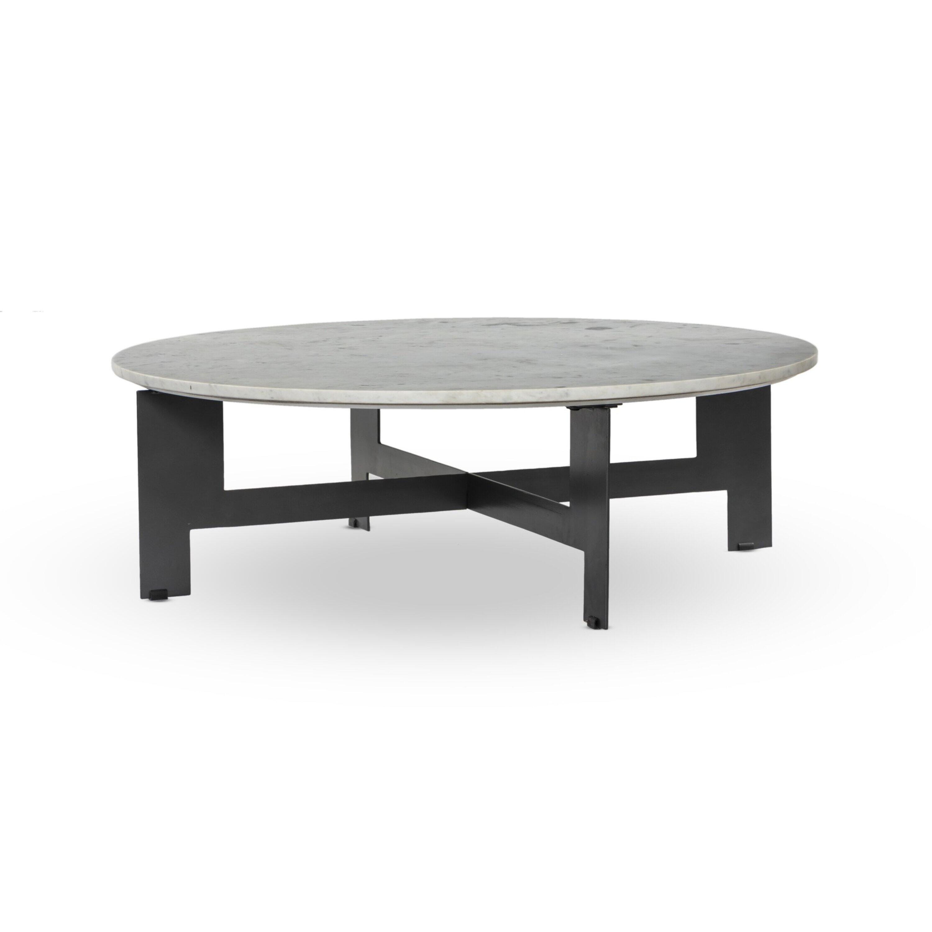 Ashley Luxe Polished Marble Coffee Table with Iron Base