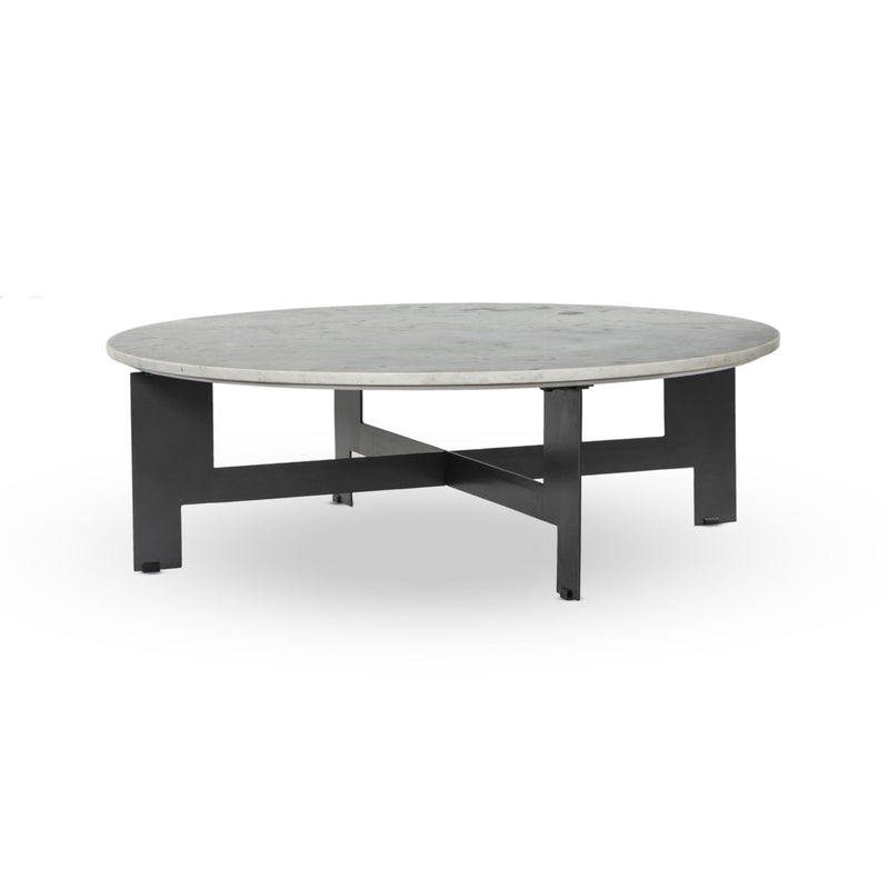 Ashley Luxe Polished Marble Coffee Table with Iron Base