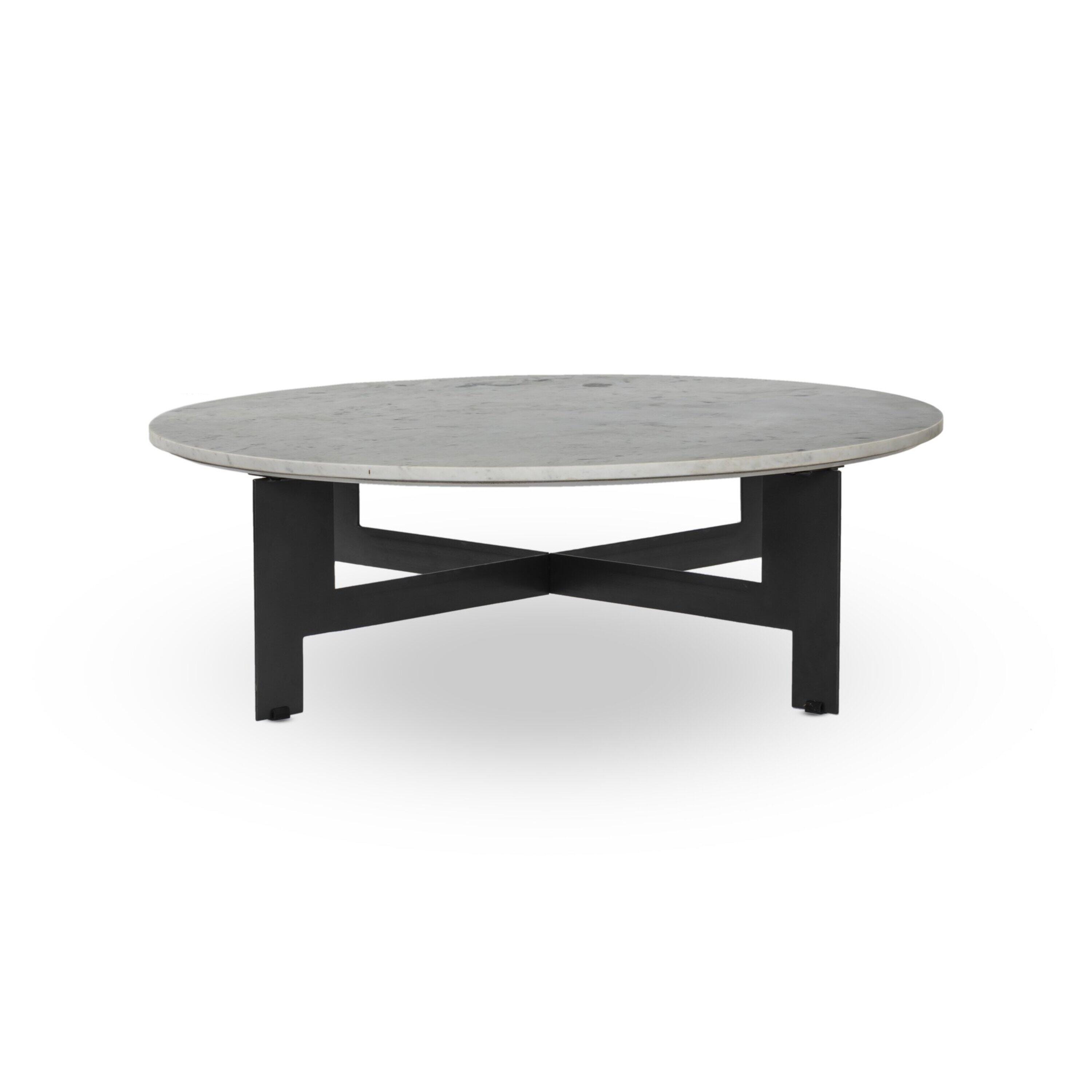 Ashley Luxe Marble Round Coffee Table with Iron - Polished White Marble, , large
