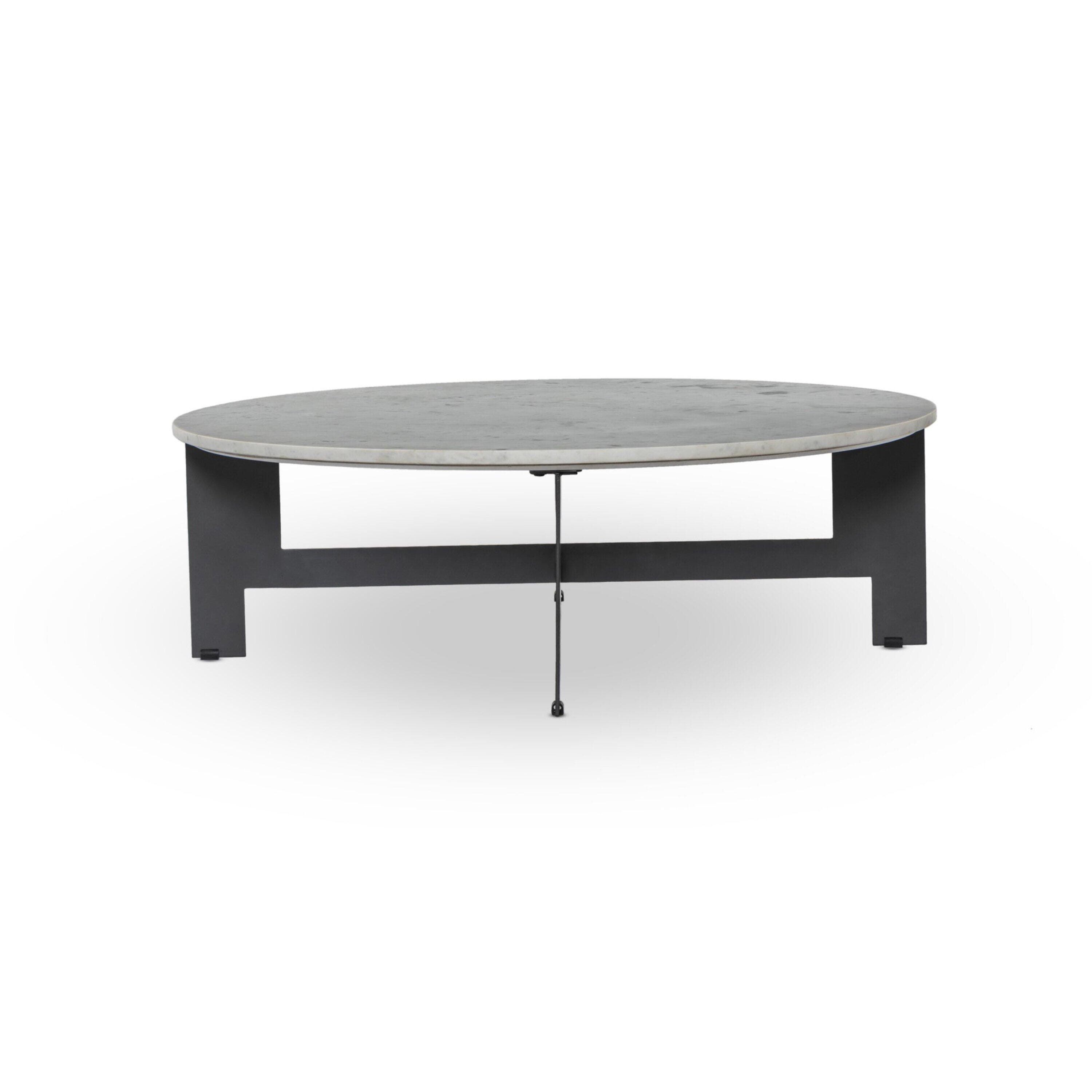 Ashley Luxe Marble Round Coffee Table with Iron - Polished White Marble, , large
