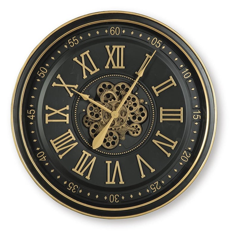 Dairton Metal And Glass Wall Clock, Black/Gold Finish