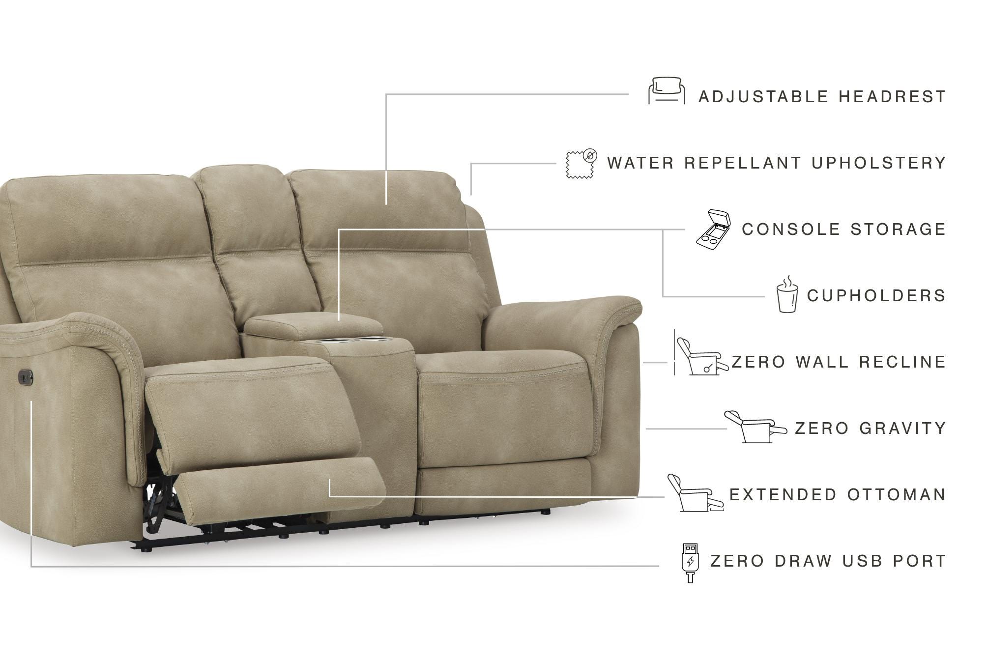leonoah Temmpton Dual Power Leather Reclining Modular Loveseat | Ashley