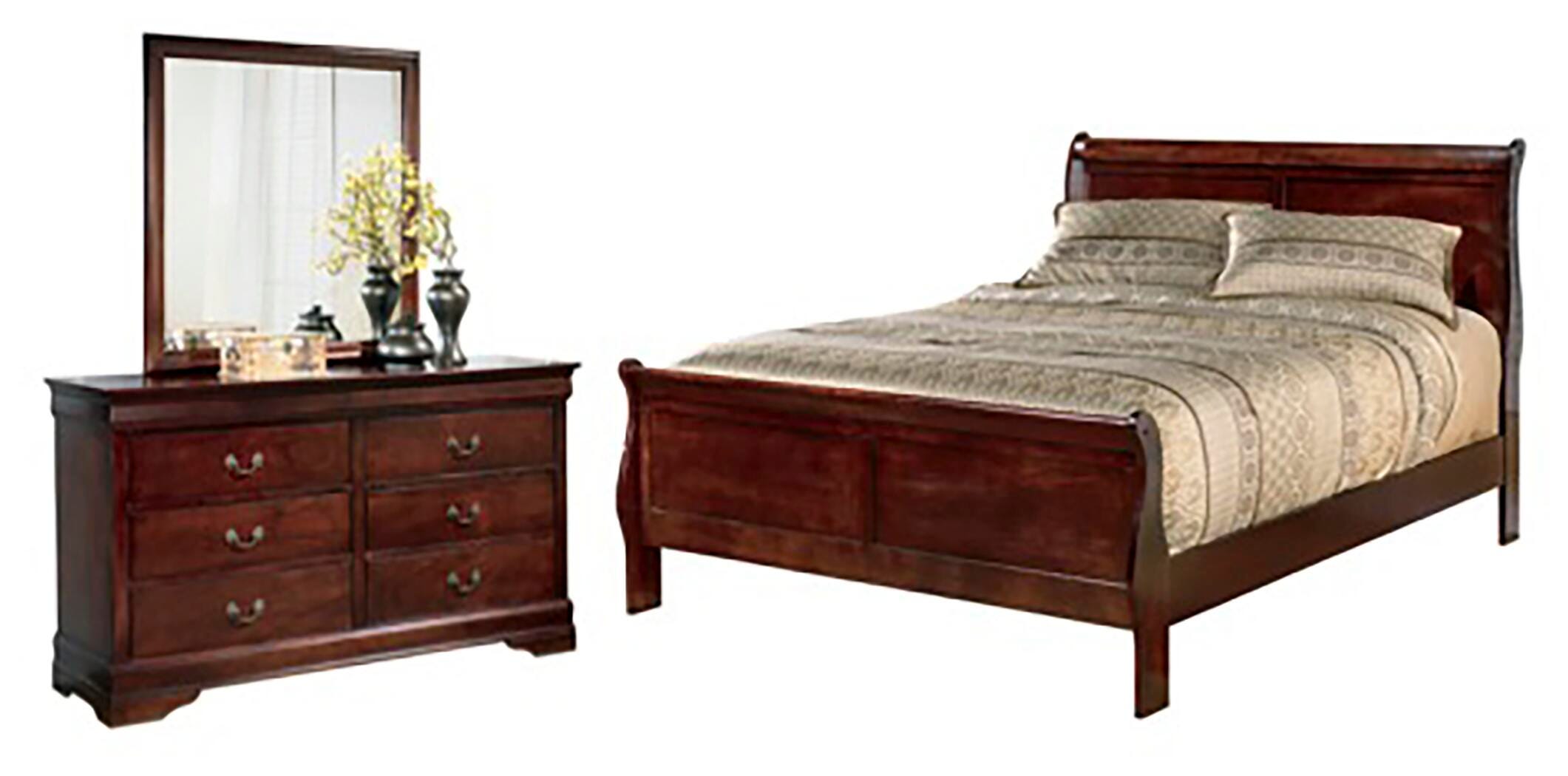 Alisdair Queen Sleigh Bed with Mirrored Dresser, Reddish Brown, large