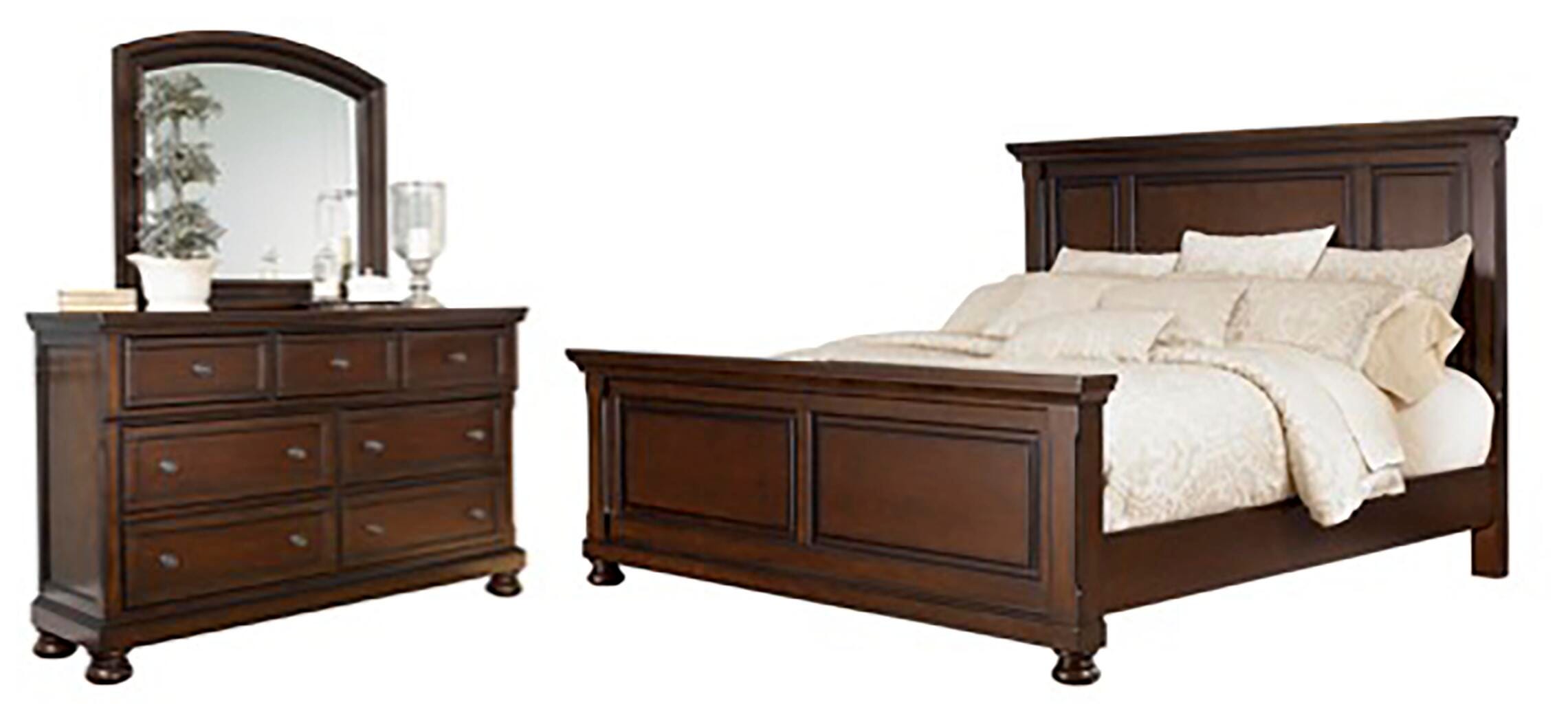 Cama con paneles tamaño Queen, cómoda y espejo Porter - image 1
