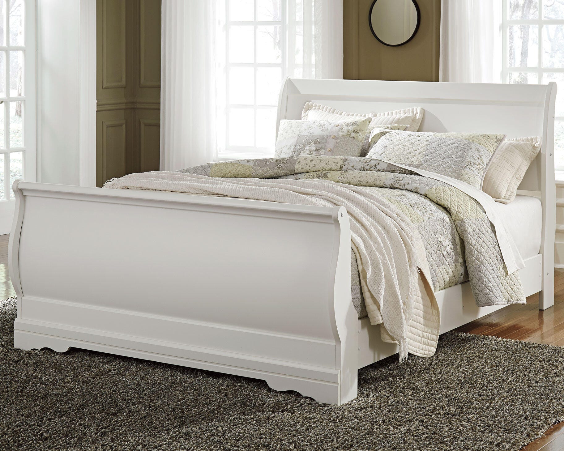Anarasia Queen Sleigh Bed, White, rollover