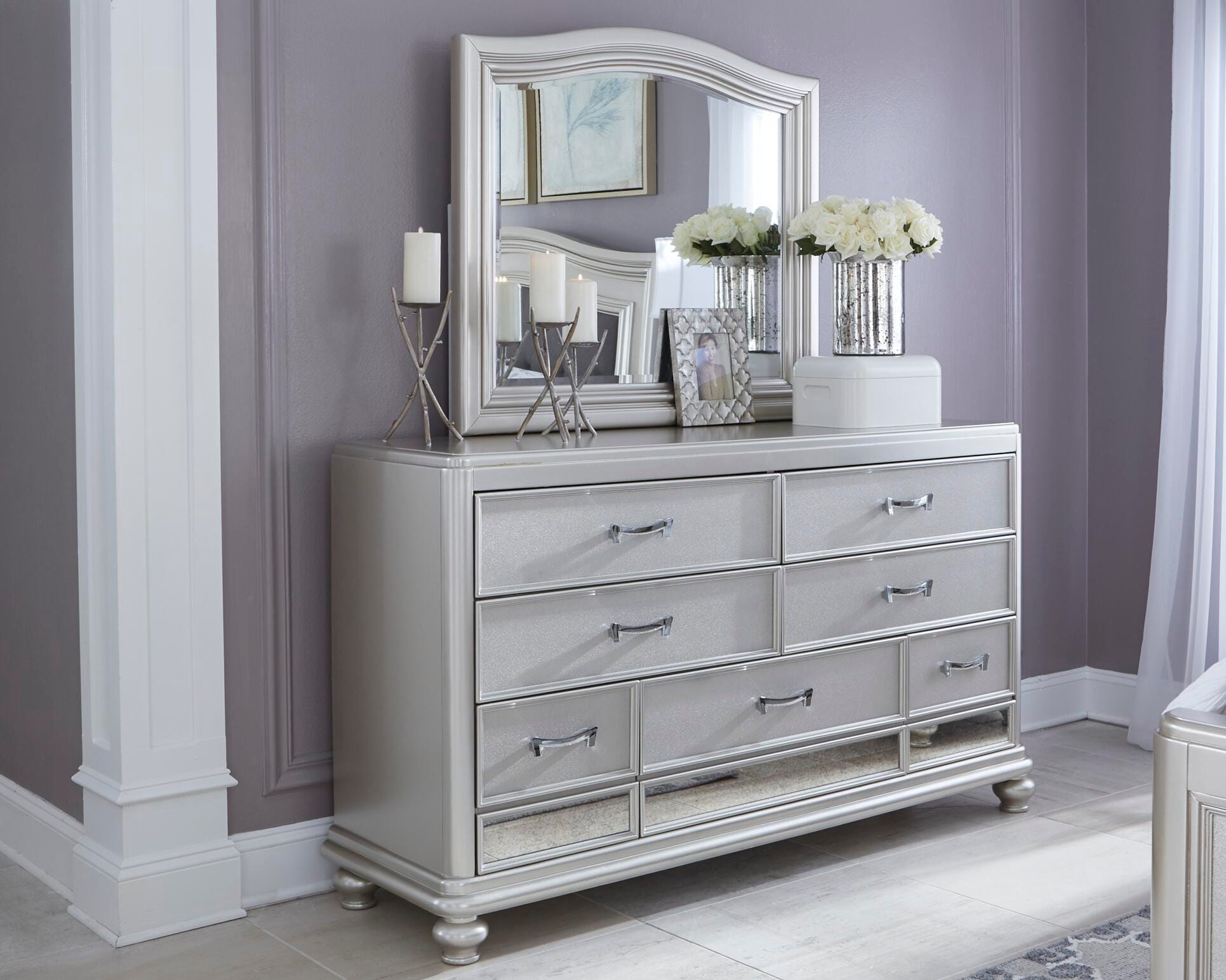 coralayne silver dresser Coralayne 7 Drawer Dresser and Mirror