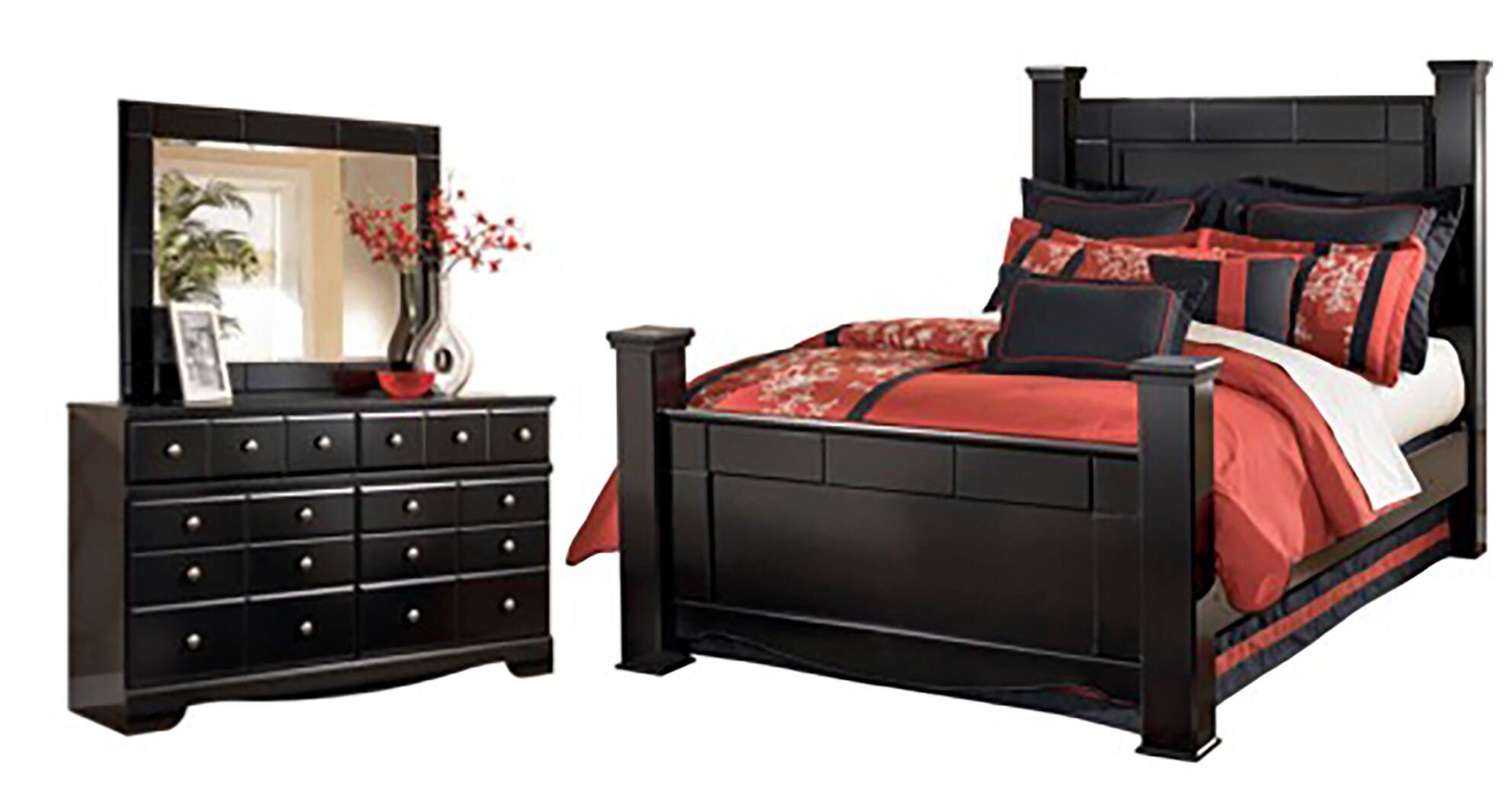 Shay Queen Poster Bed with Dresser Mirror, , large