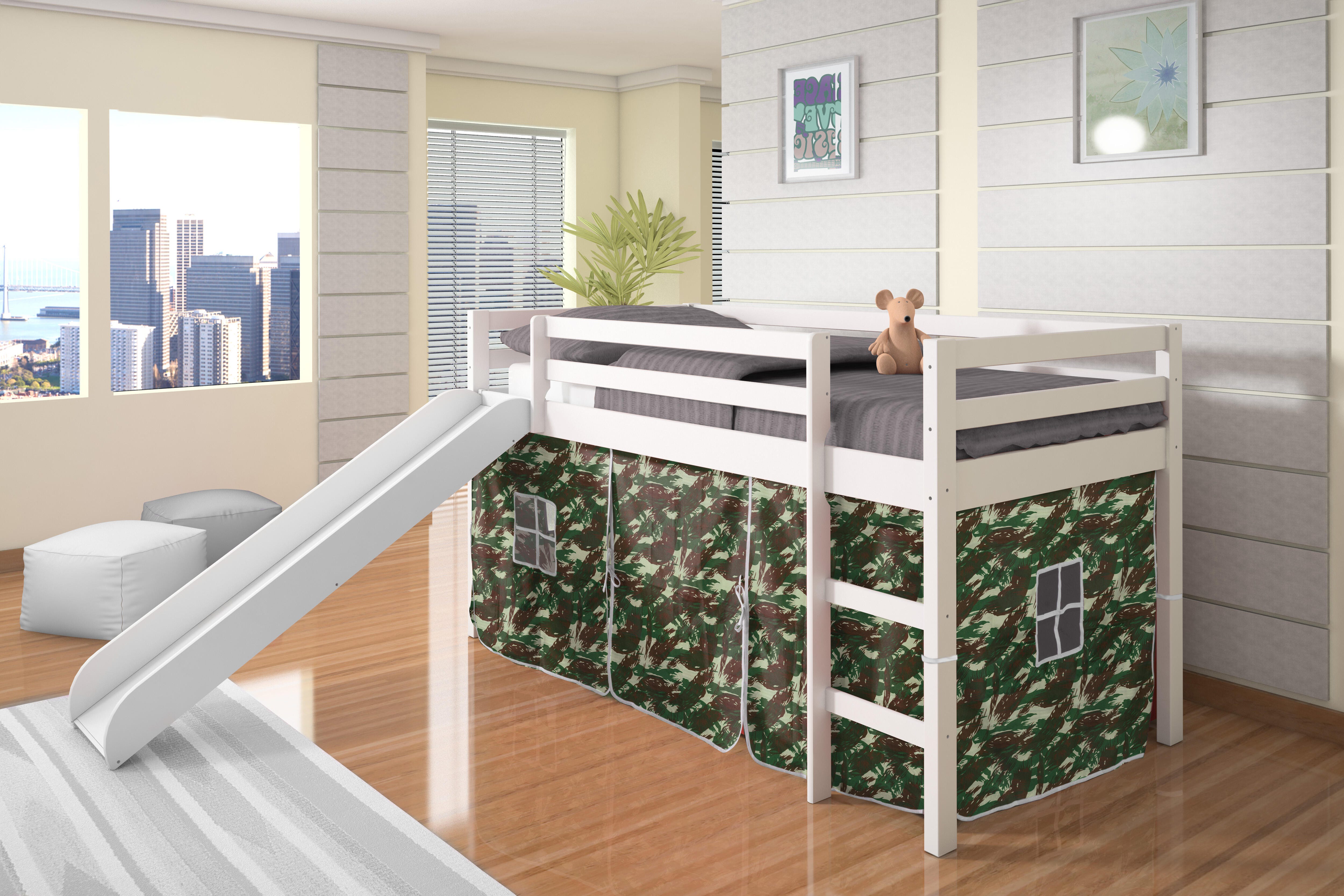 Kids Twin Low Loft Tent Bed with Slide, Camo, rollover