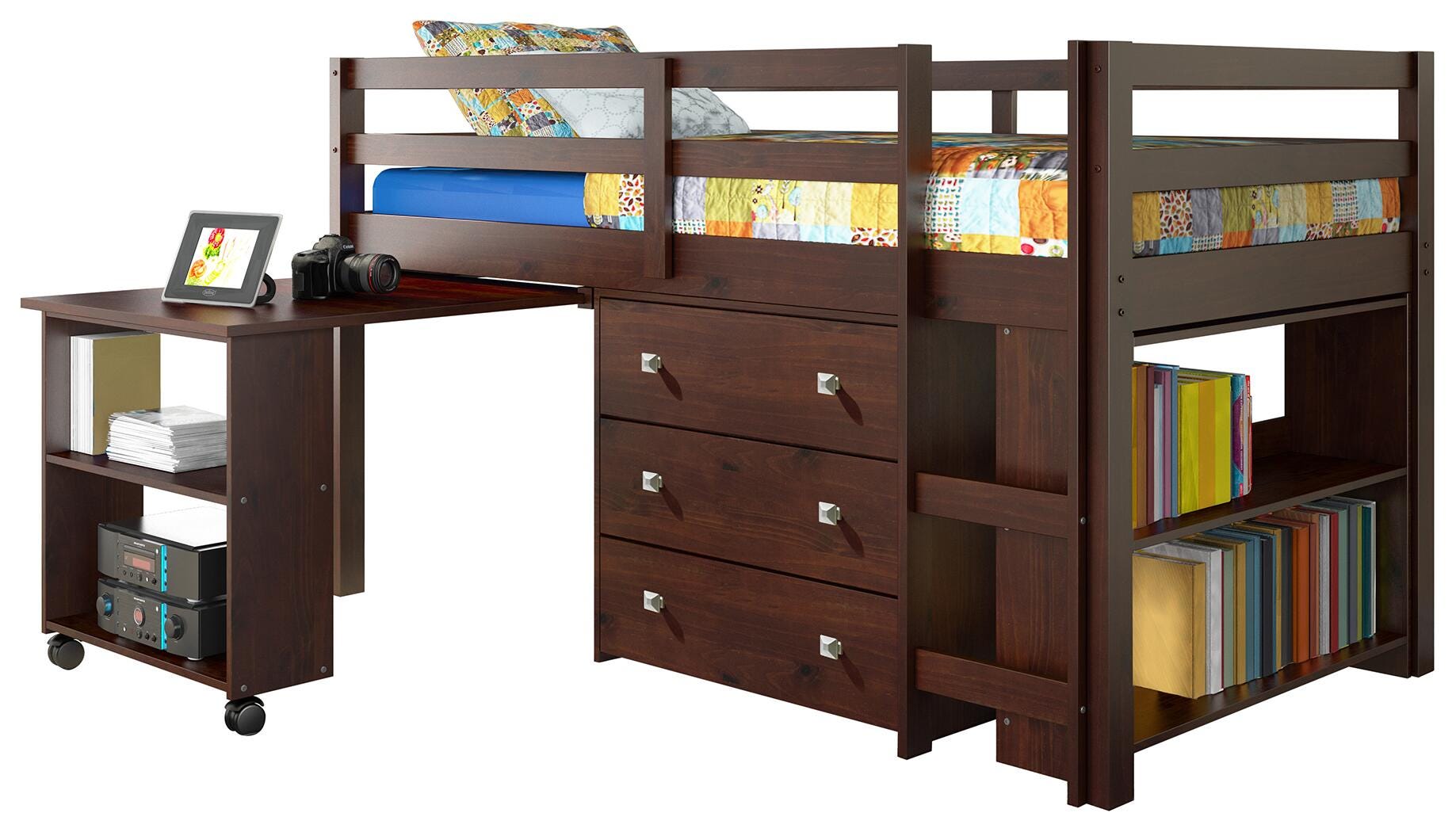 Kids Twin Low Loft Study Set, Cappuccino, large