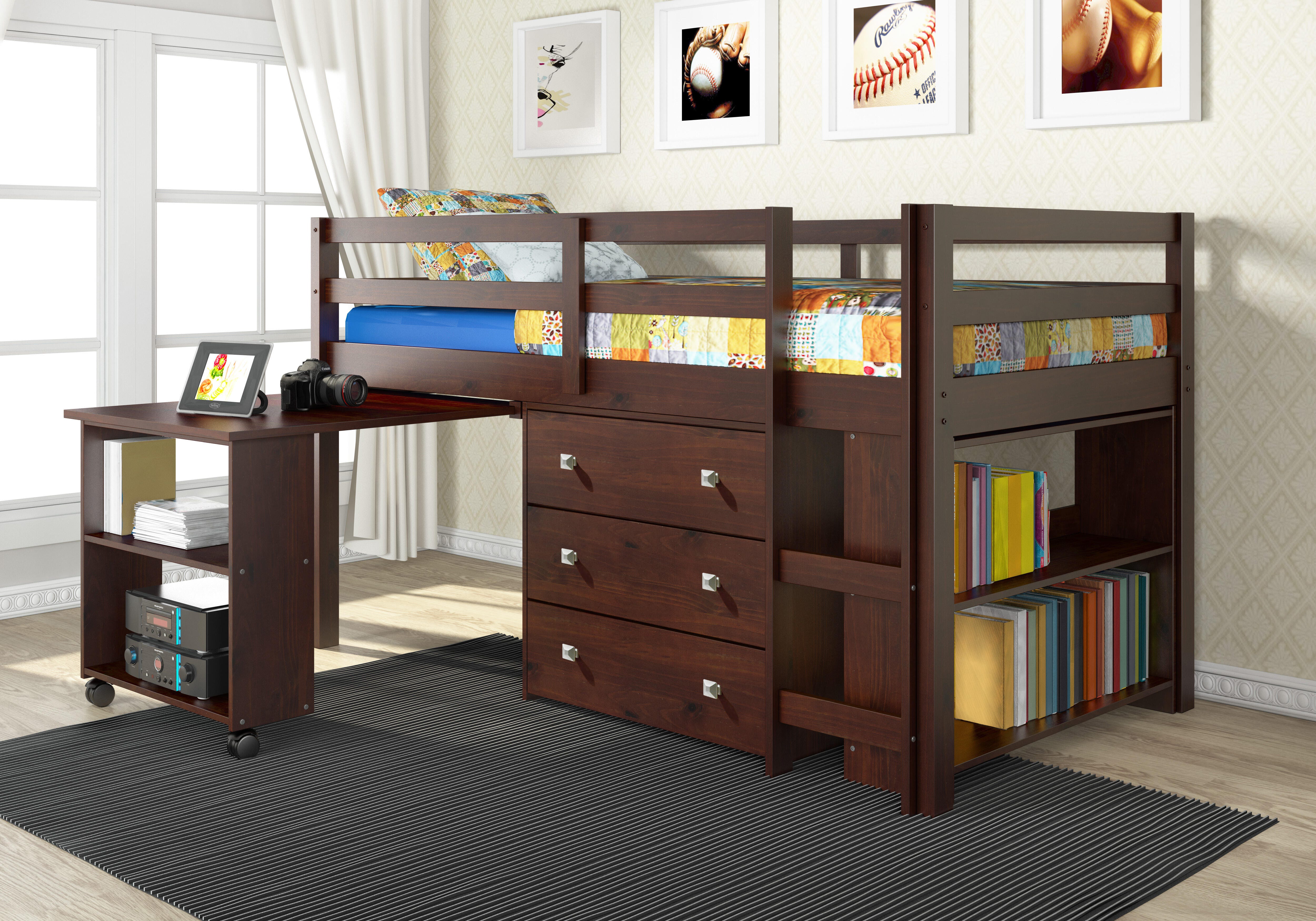 Kids Twin Low Loft Study Set, Cappuccino, rollover