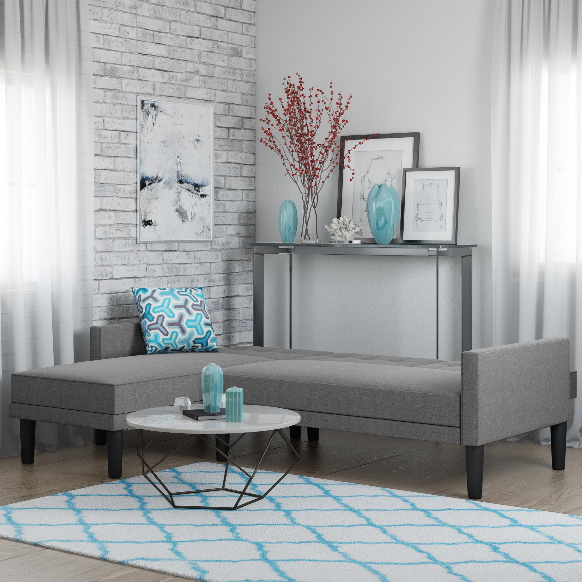 Atwater Living Henri Small Space Sectional Futon Grey Linen, Light Gray, large