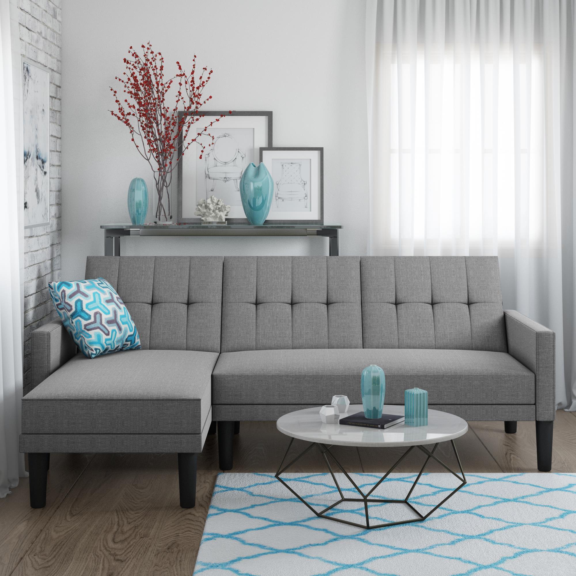 Atwater Living Henri Small Space Sectional Futon Grey Linen, Light Gray, large