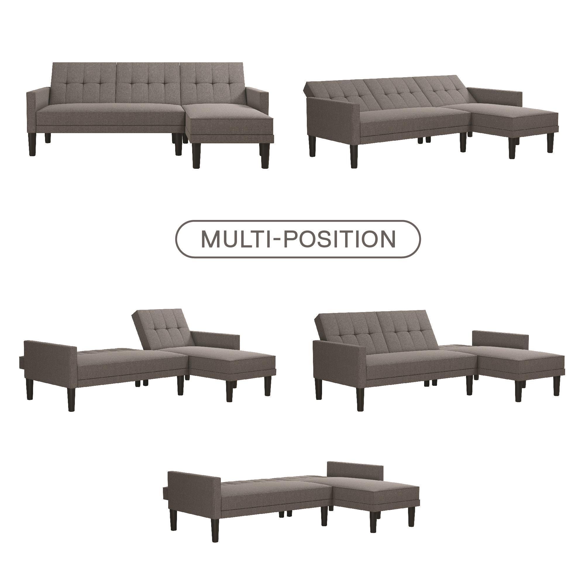 Atwater Living Henri Small Space Sectional Futon Grey Linen, Light Gray, large