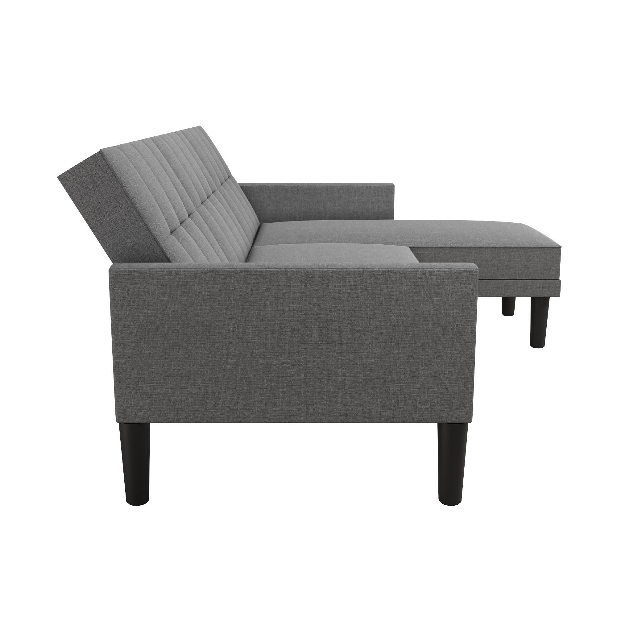 Atwater Living Henri Small Space Sectional Futon Grey Linen, Light Gray, large
