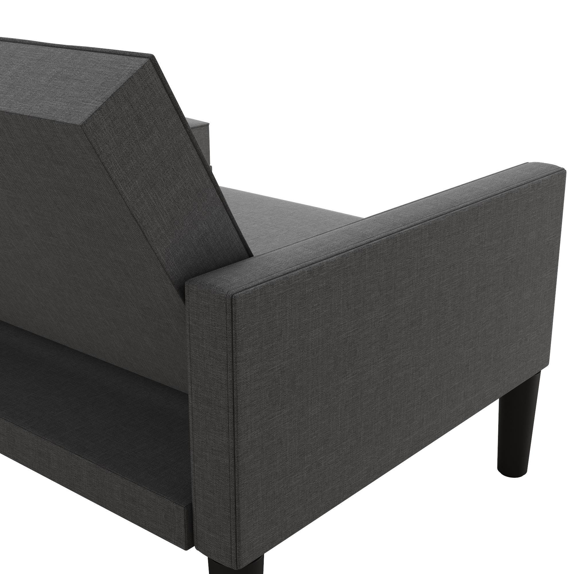 Atwater Living Henri Small Space Sectional Futon Grey Linen, Light Gray, large