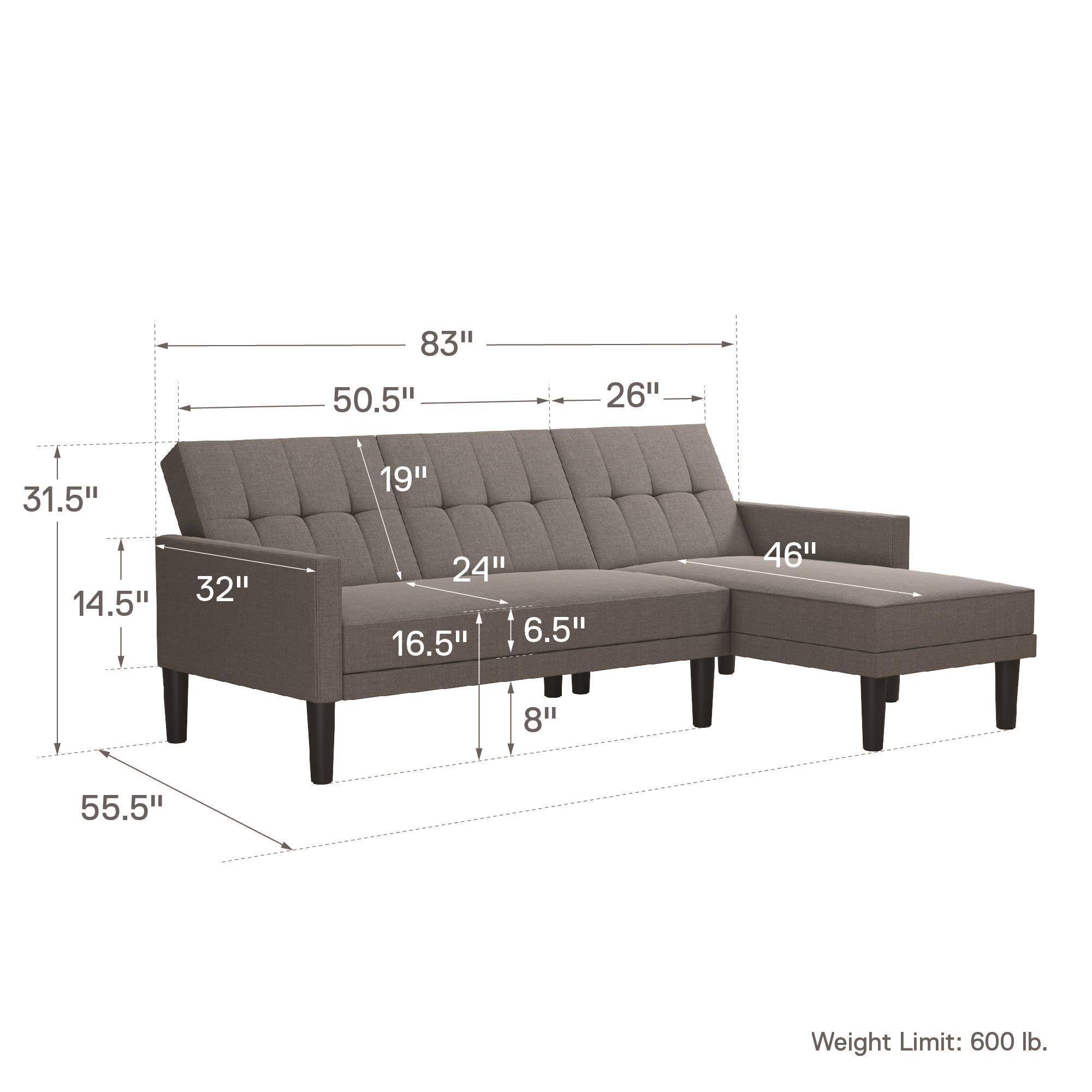 Atwater Living Henri Small Space Sectional Futon Grey Linen, Light Gray, large