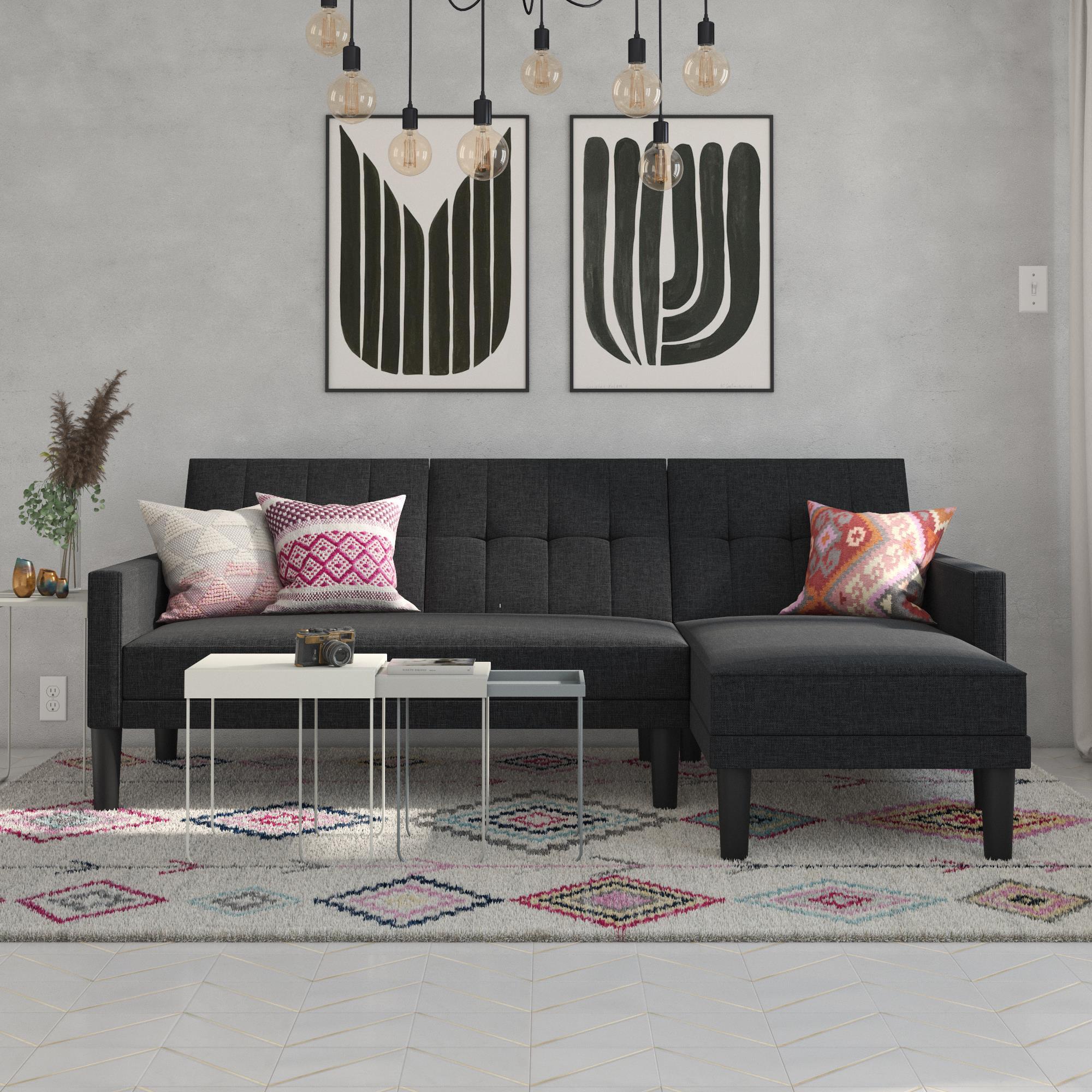 Atwater Living Henri Small Space Sectional Futon, Gray, large