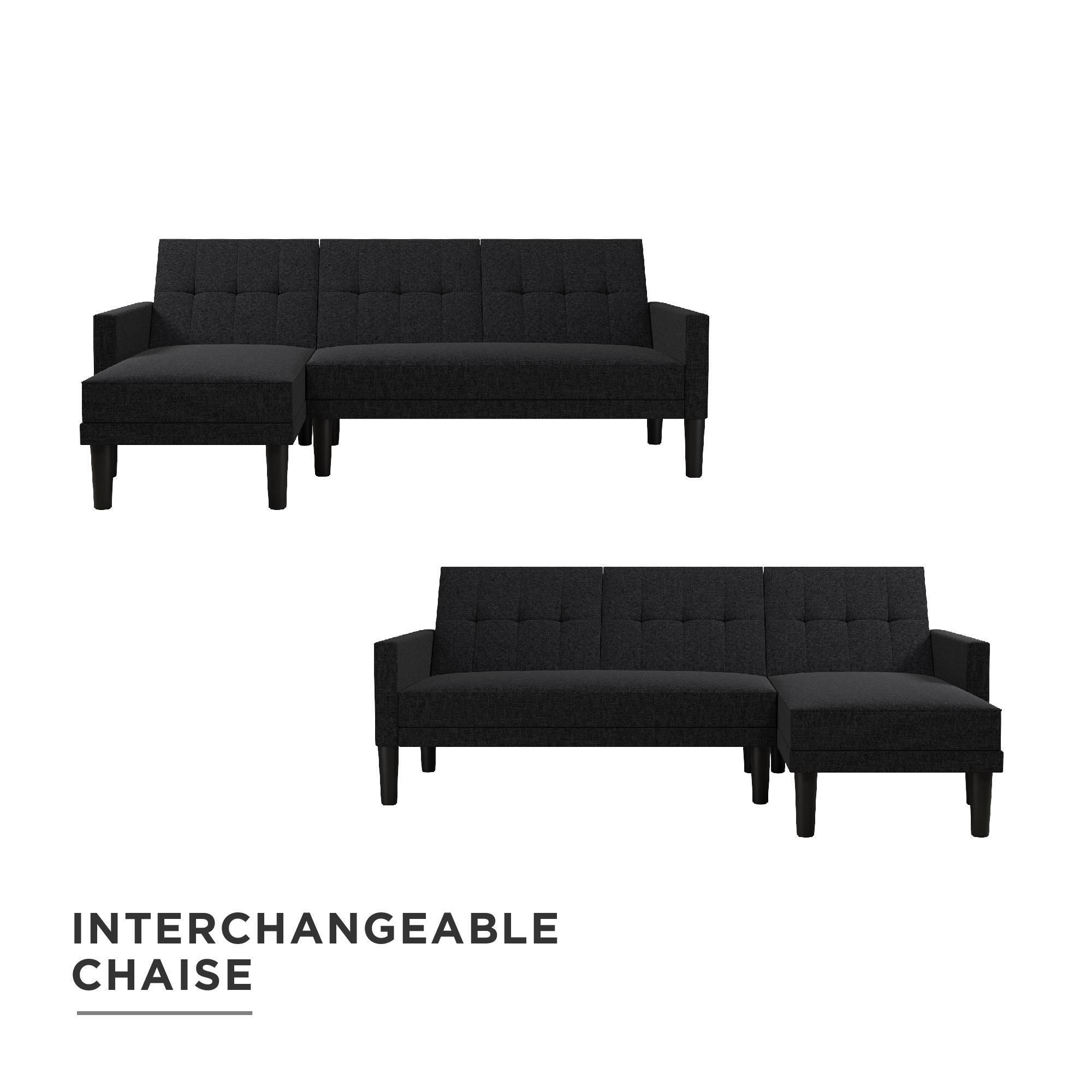 Atwater Living Henri Small Space Sectional Futon, Gray, large