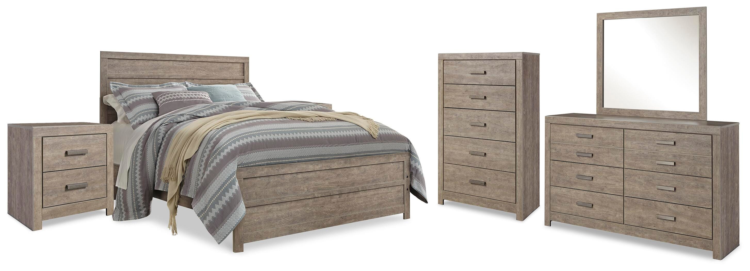 Cama Culverbach Queen con panel, cómoda, espejo, chiffonier y 2 mesitas de noche - image 1