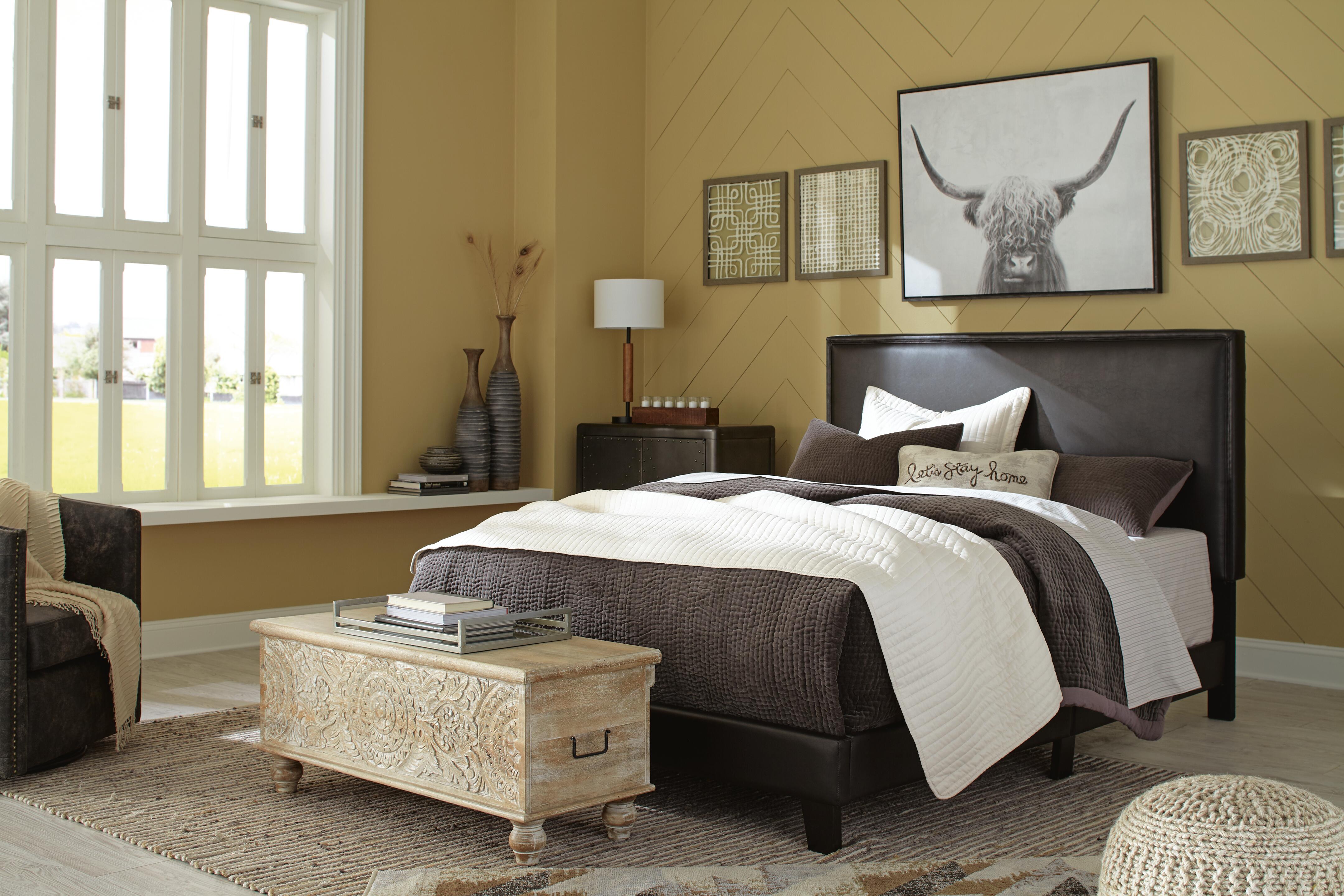 Mesling Queen Upholstered Bed, Dark Brown, large