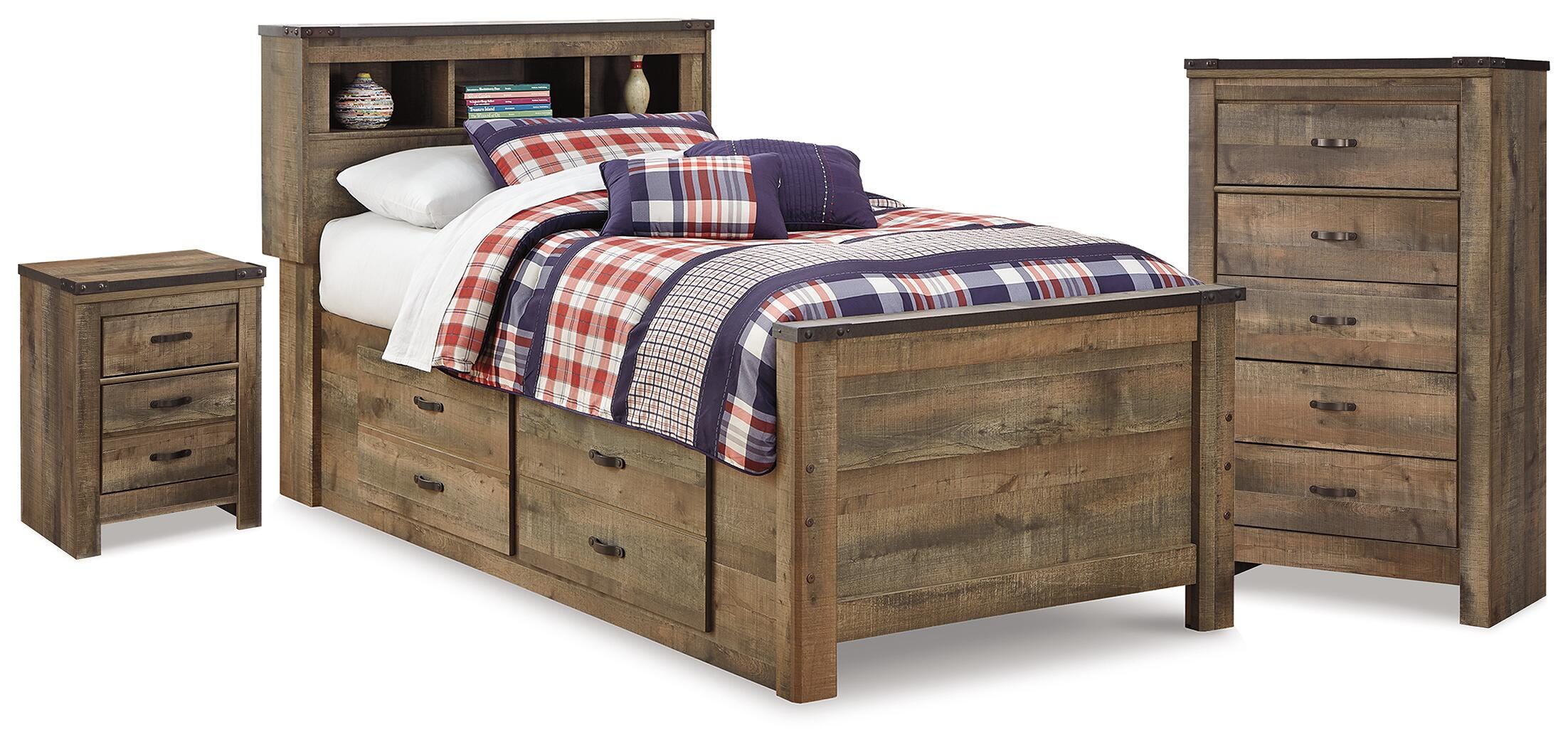 Cama individual con almacenaje Trinell, cómoda y mesita de noche - image 1