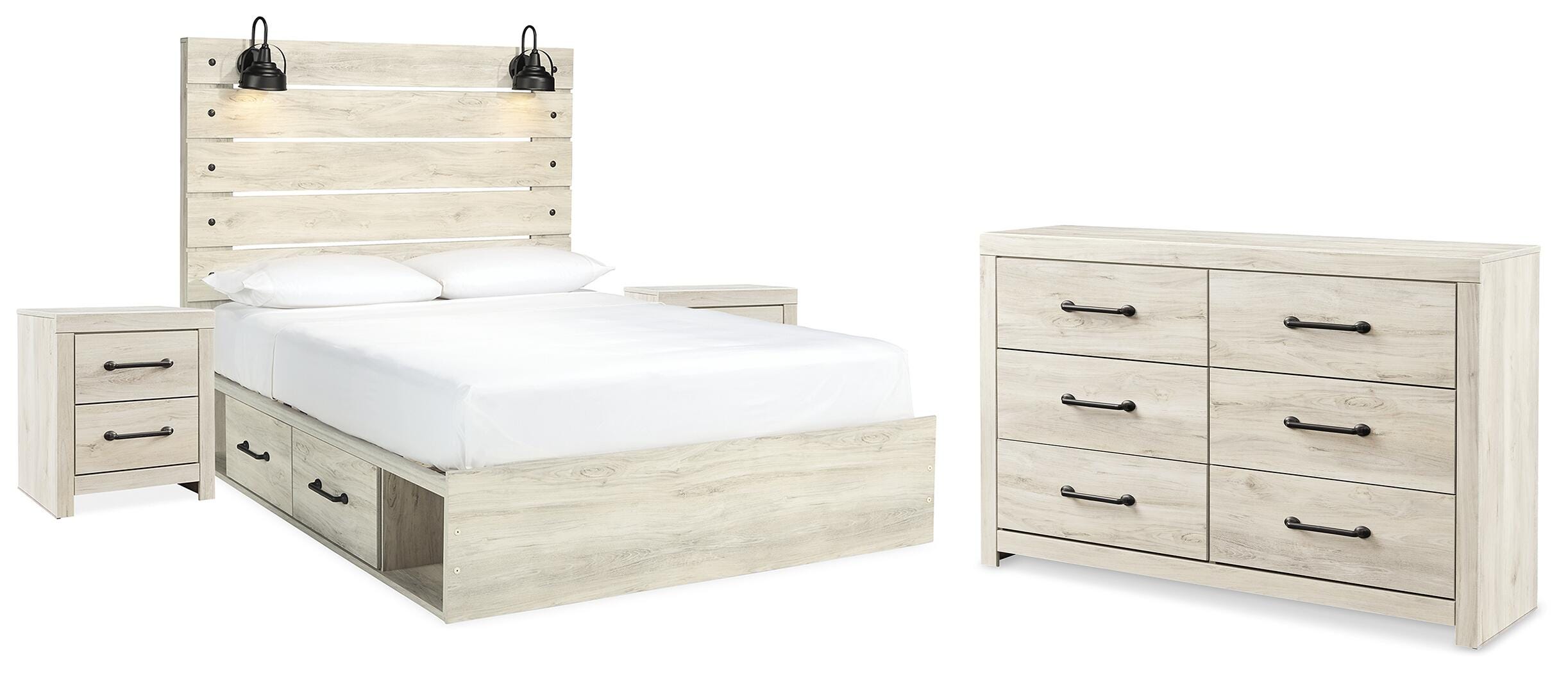 Cama Queen Cambeck con paneles y almacenamiento, cómoda y 2 mesitas de noche - image 1