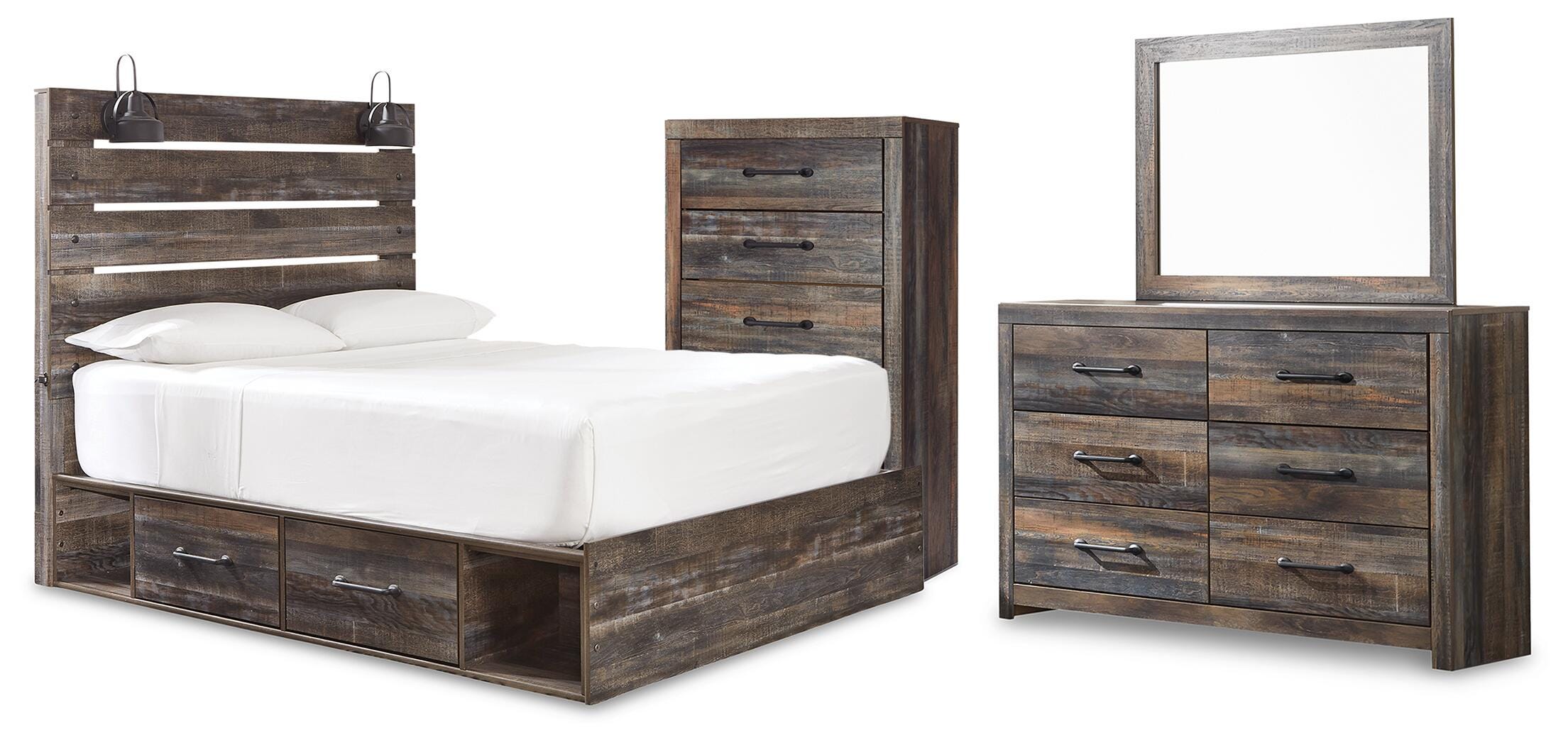 Drystan Queen Panel Bed with Storage, Dresser, Mirror and Chest - image 1