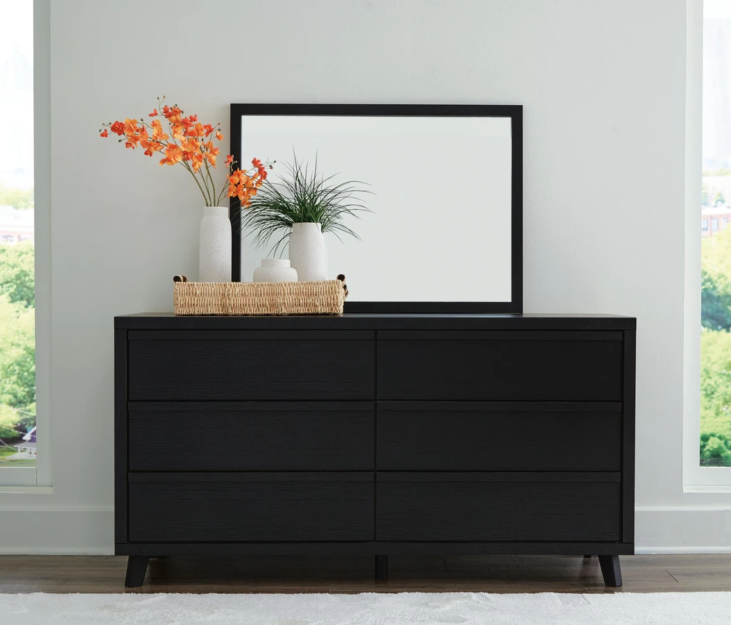 black mirror dresser Varian II Mirrored rounded edges of the frame complement the linear detailing Large Arctic Noir Black Smoked