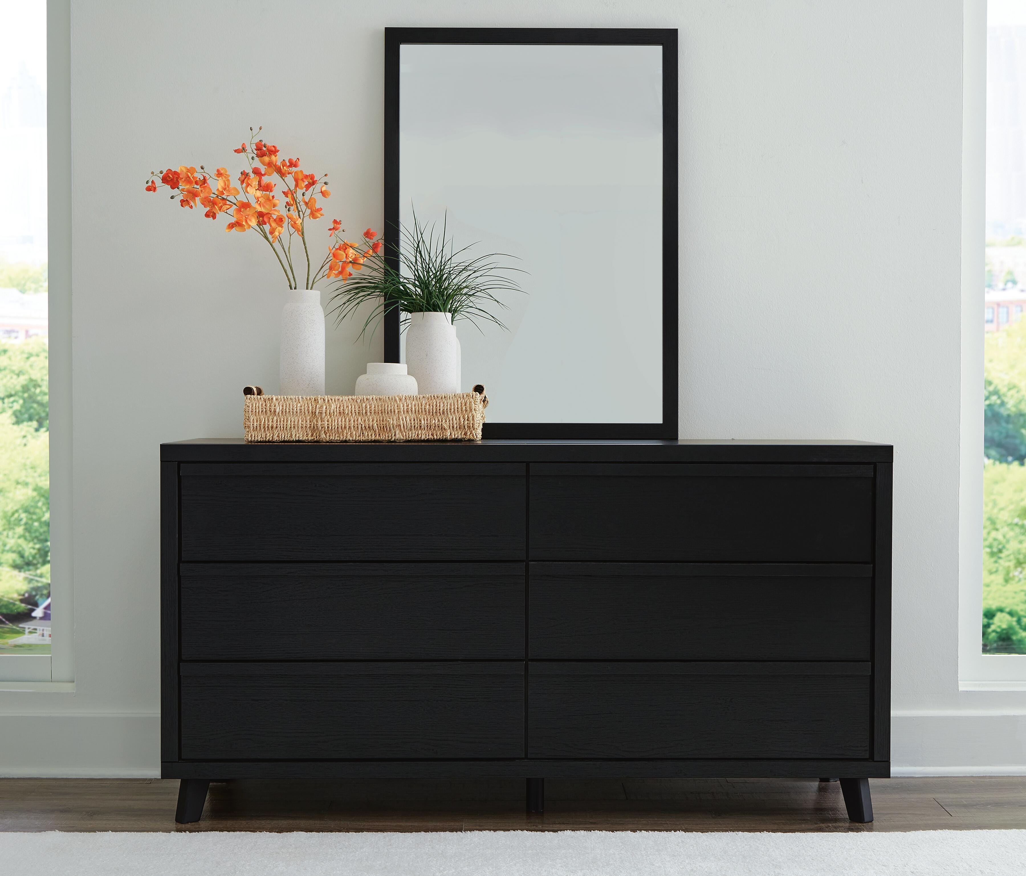 Ashley Danziar 6 Drawer Dresser and Mirror, Black