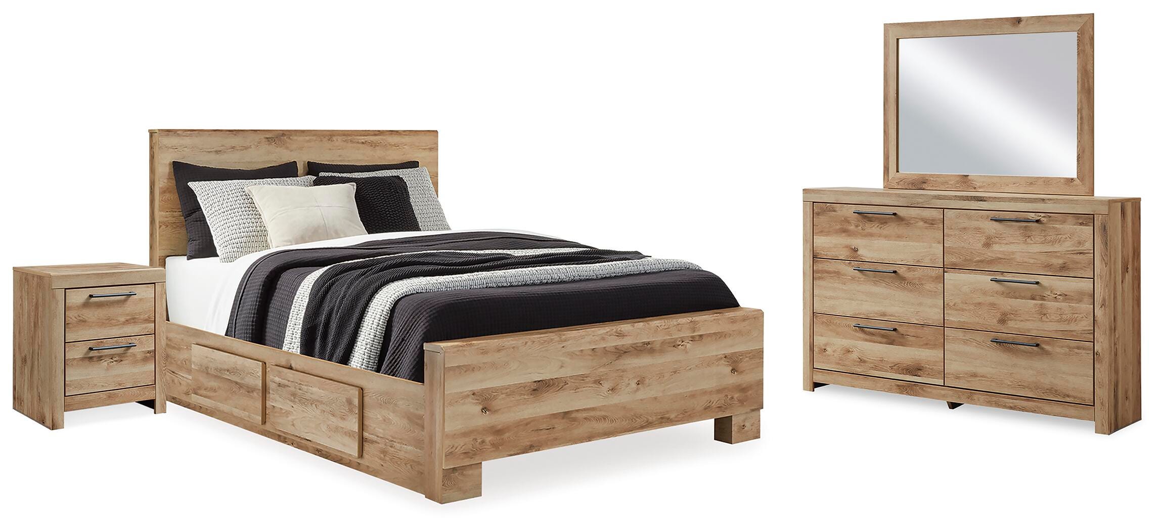 Cama panel Hyanna Queen con almacenaje, cómoda, espejo y mesita de noche - image 1