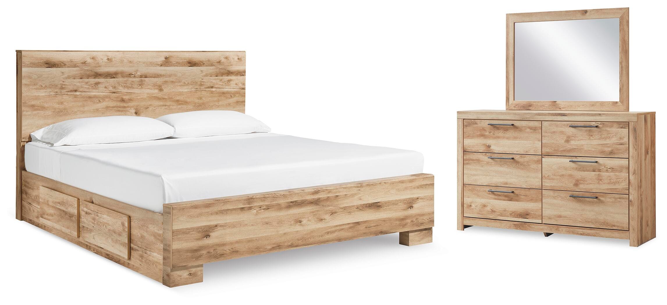 Hyanna King Panel Bed with 2 Side Storage, Dresser and Mirror - image 1