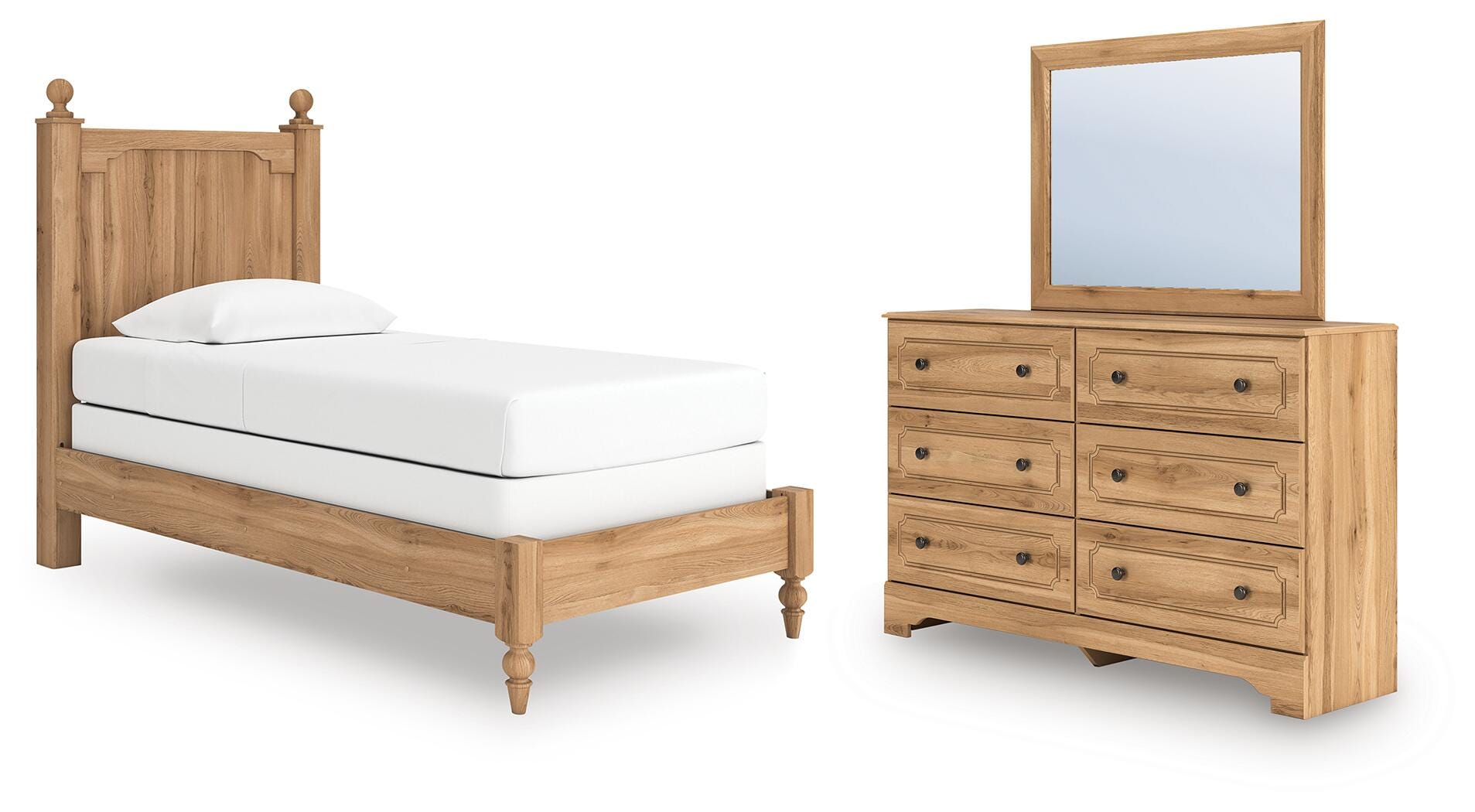 Galletyn Twin Panel Bed with Mirrored Dresser, Warm Brown, large