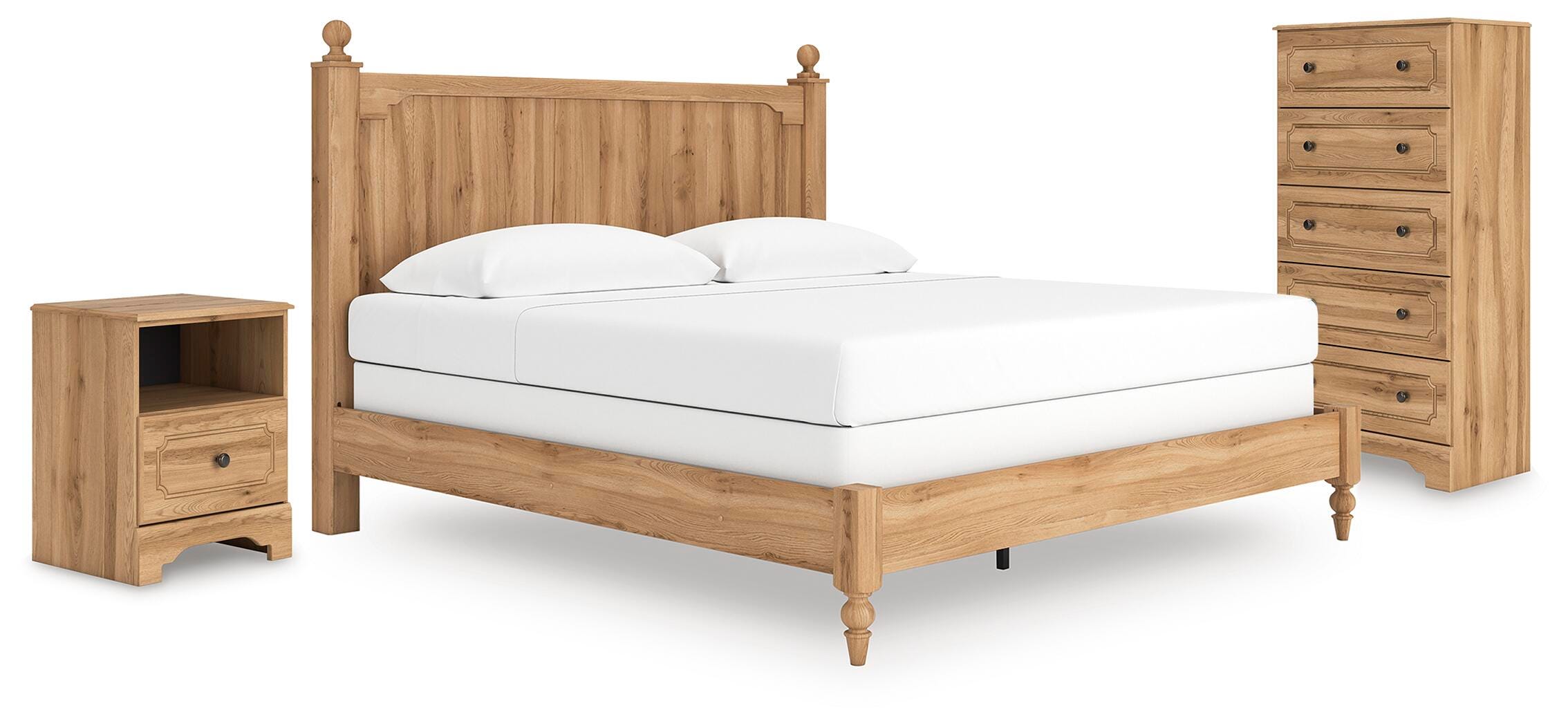 Galletyn King Panel Bed with Chest and Nightstand, Warm Brown, large