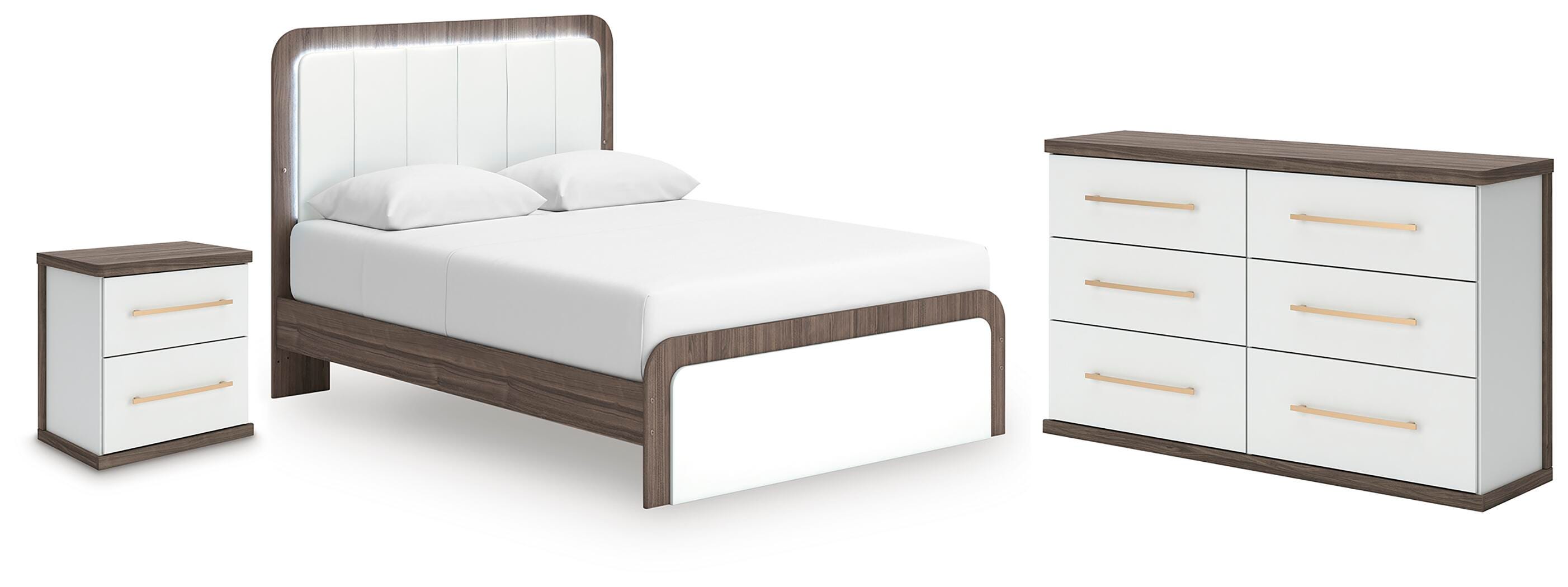 Cama tapizada, cómoda y mesita de noche Mazilar Queen - image 1