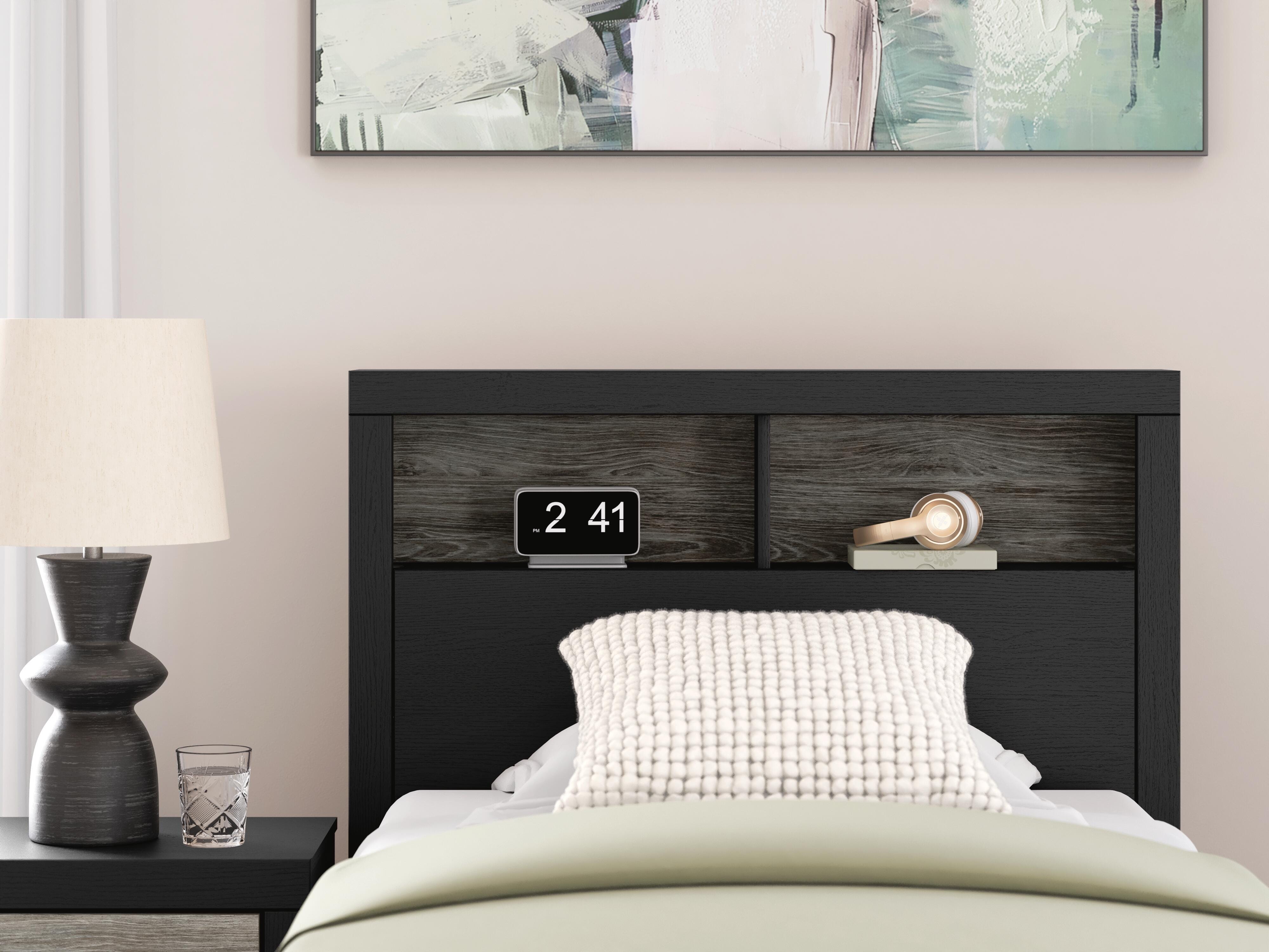 Jonnifer Twin Bookcase Headboard, Black/Gray, rollover