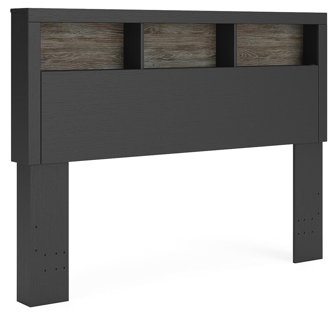 Jonnifer Queen Bookcase Headboard, Black/Gray, large