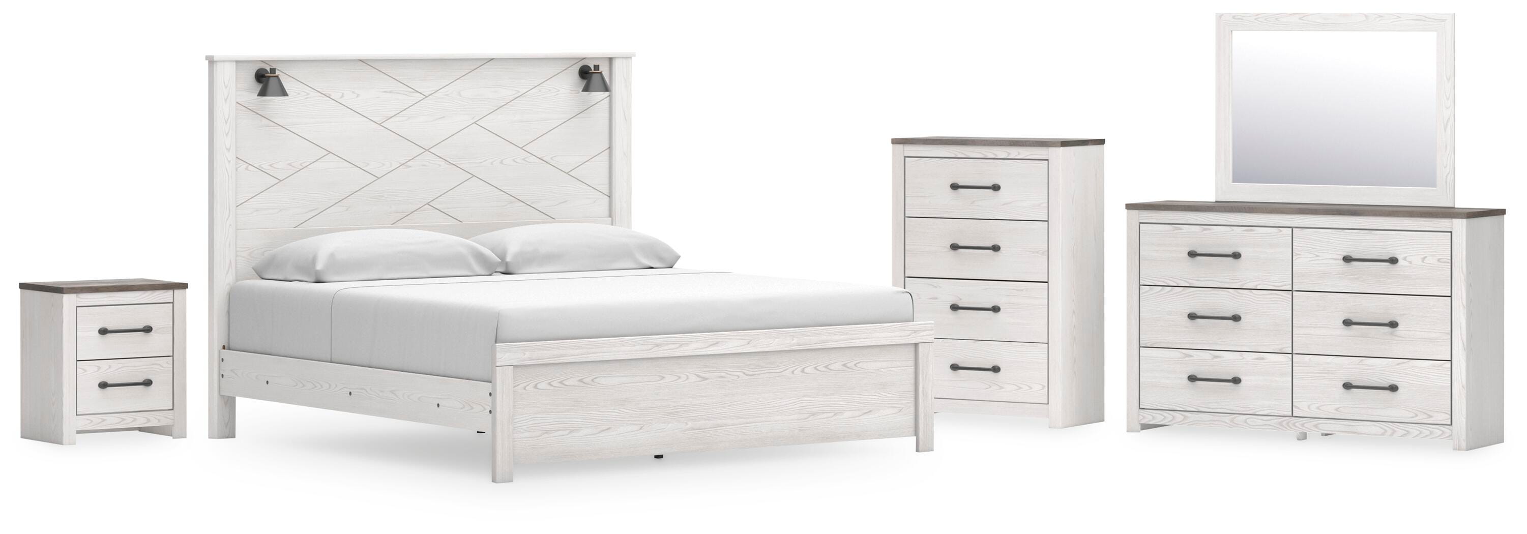 Cama de paneles Gerridan King, cómoda, espejo, arcón y mesita de noche - image 1