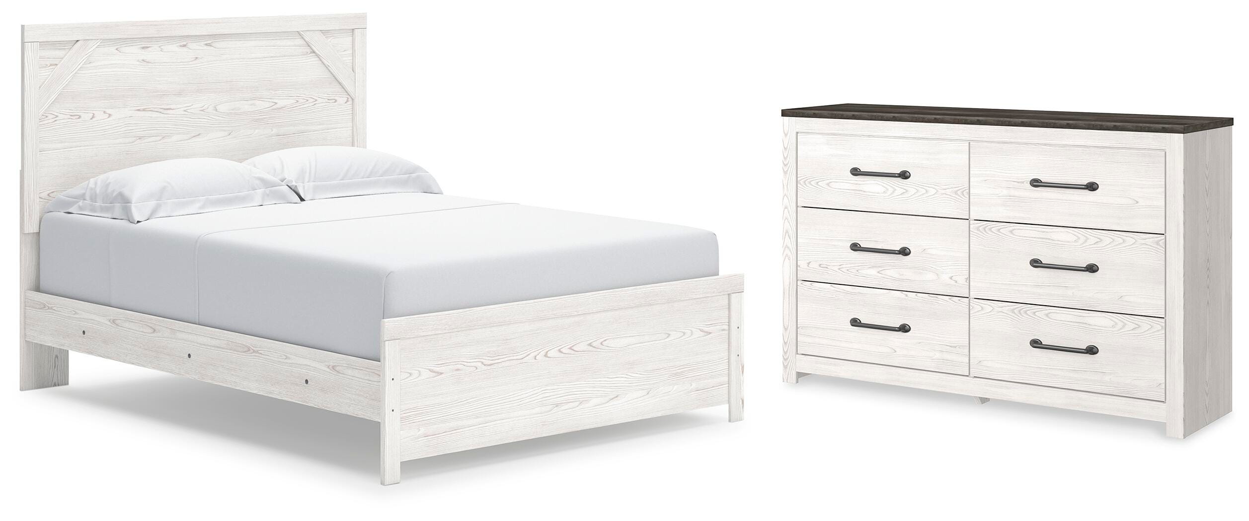 Cama Queen con panel y cómoda Gerridan