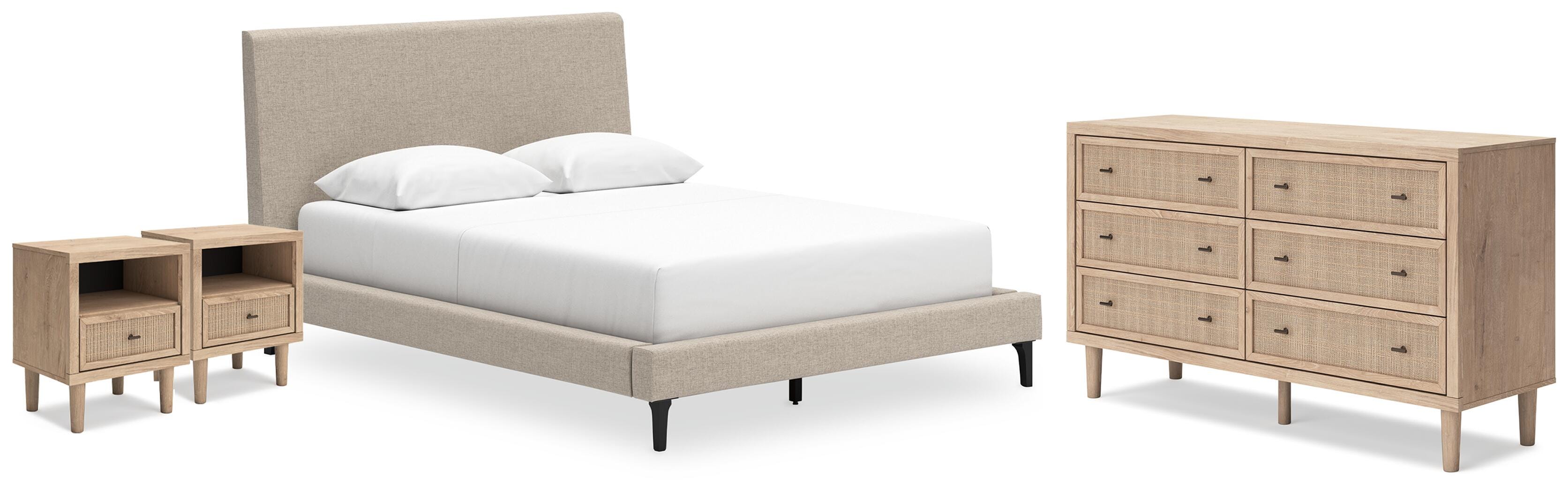 Cama tapizada tamaño Queen Cielden, cómoda y 2 mesitas de noche - image 1