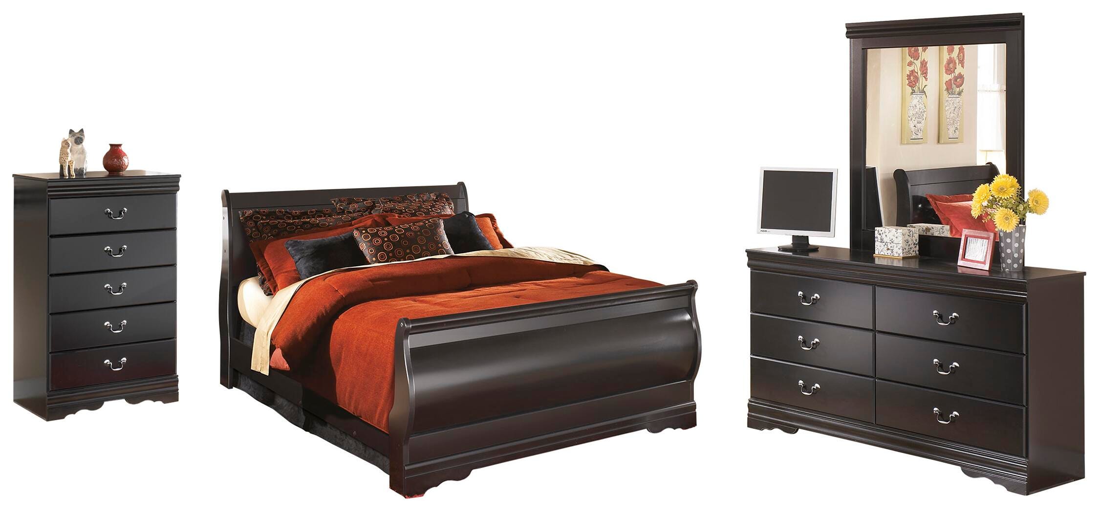 Cama trineo Huey Vineyard Queen con cómoda, espejo y sinfonier - image 1