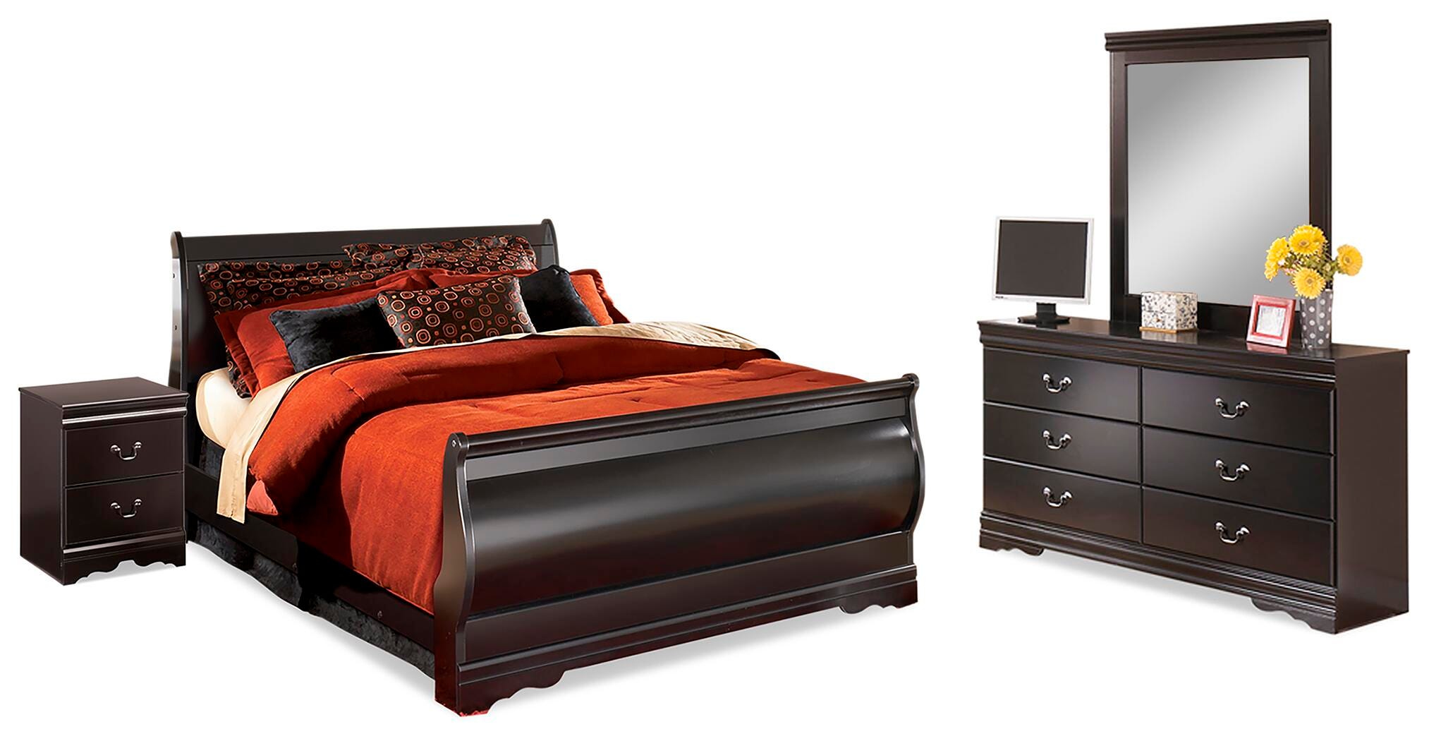 Cama Queen Huey Vineyard con cómoda con espejo y mesita de noche - image 1