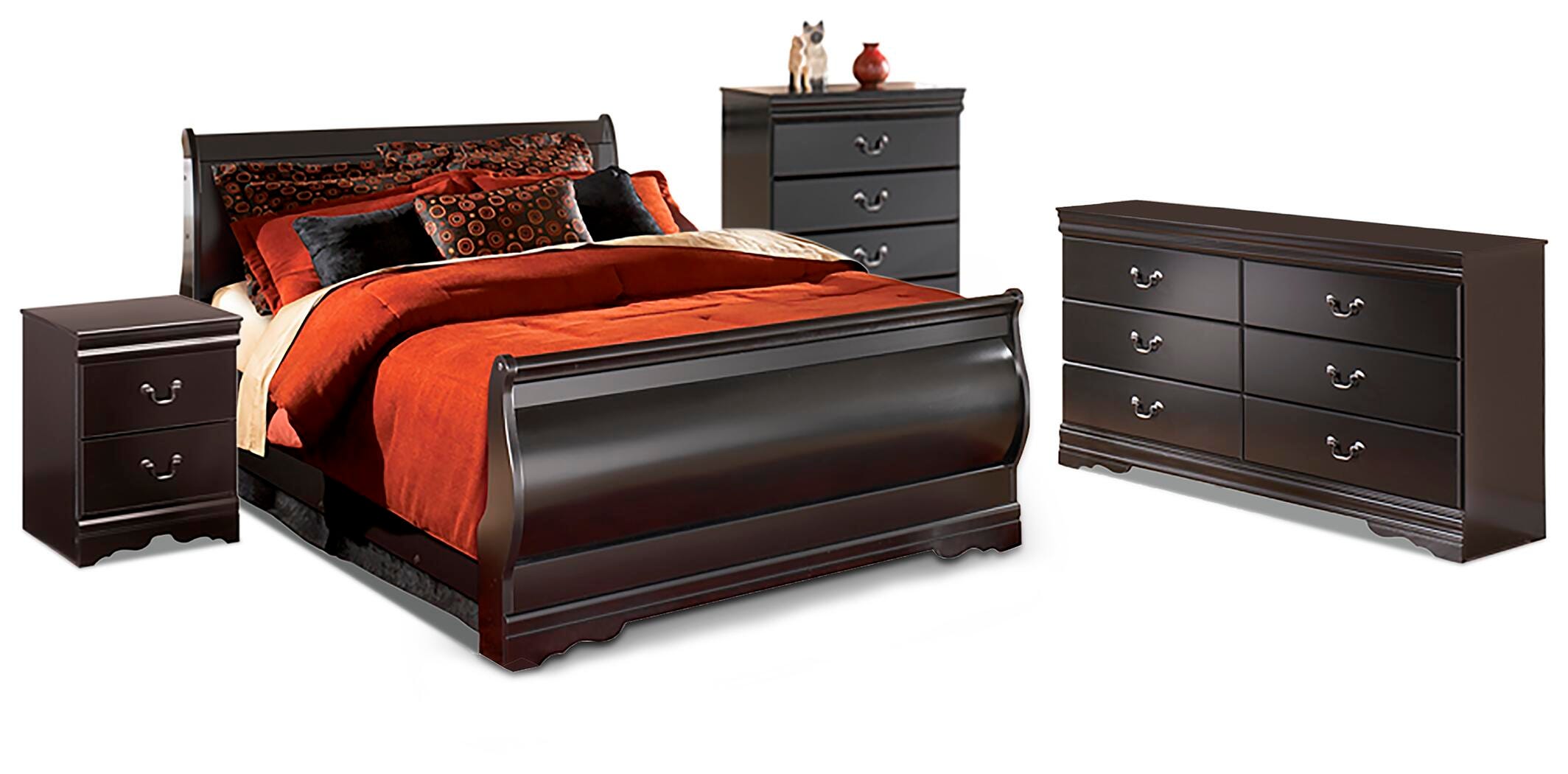 Cama trineo Queen, cómoda, coqueta y mesita de noche Huey Vineyard - image 1