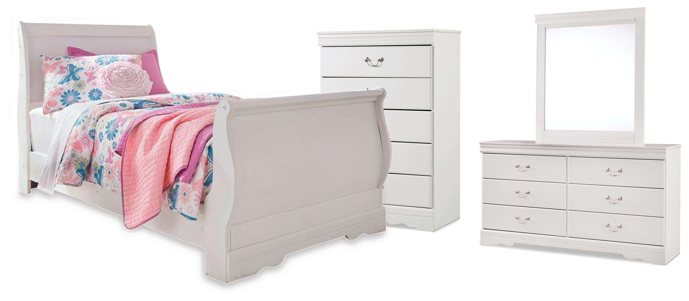 Cama trineo doble, cómoda, espejo y arcón Anarasia - image 1