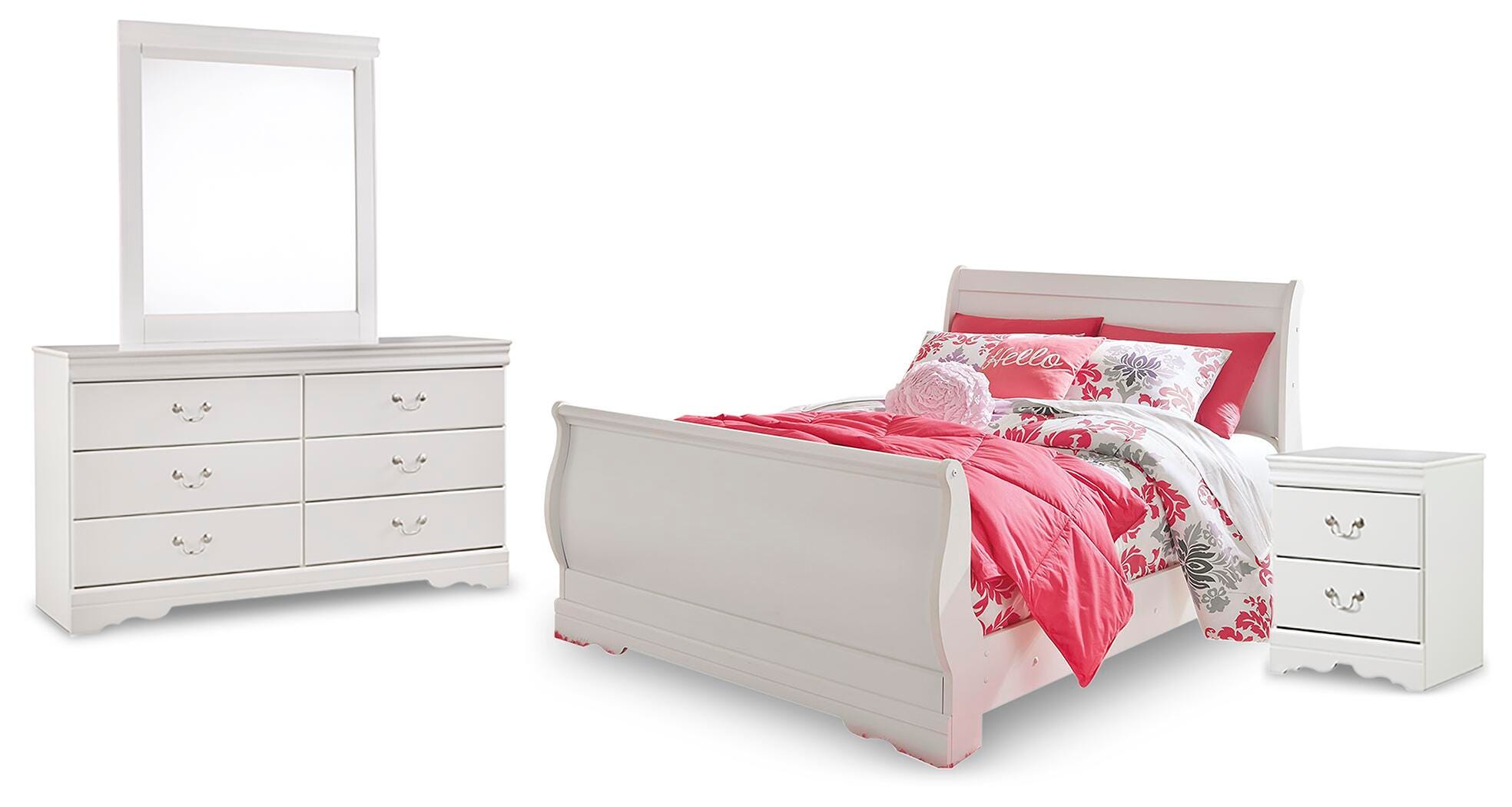 Cama trineo grande Anarasia con tocador, espejo y mesita de noche - image 1