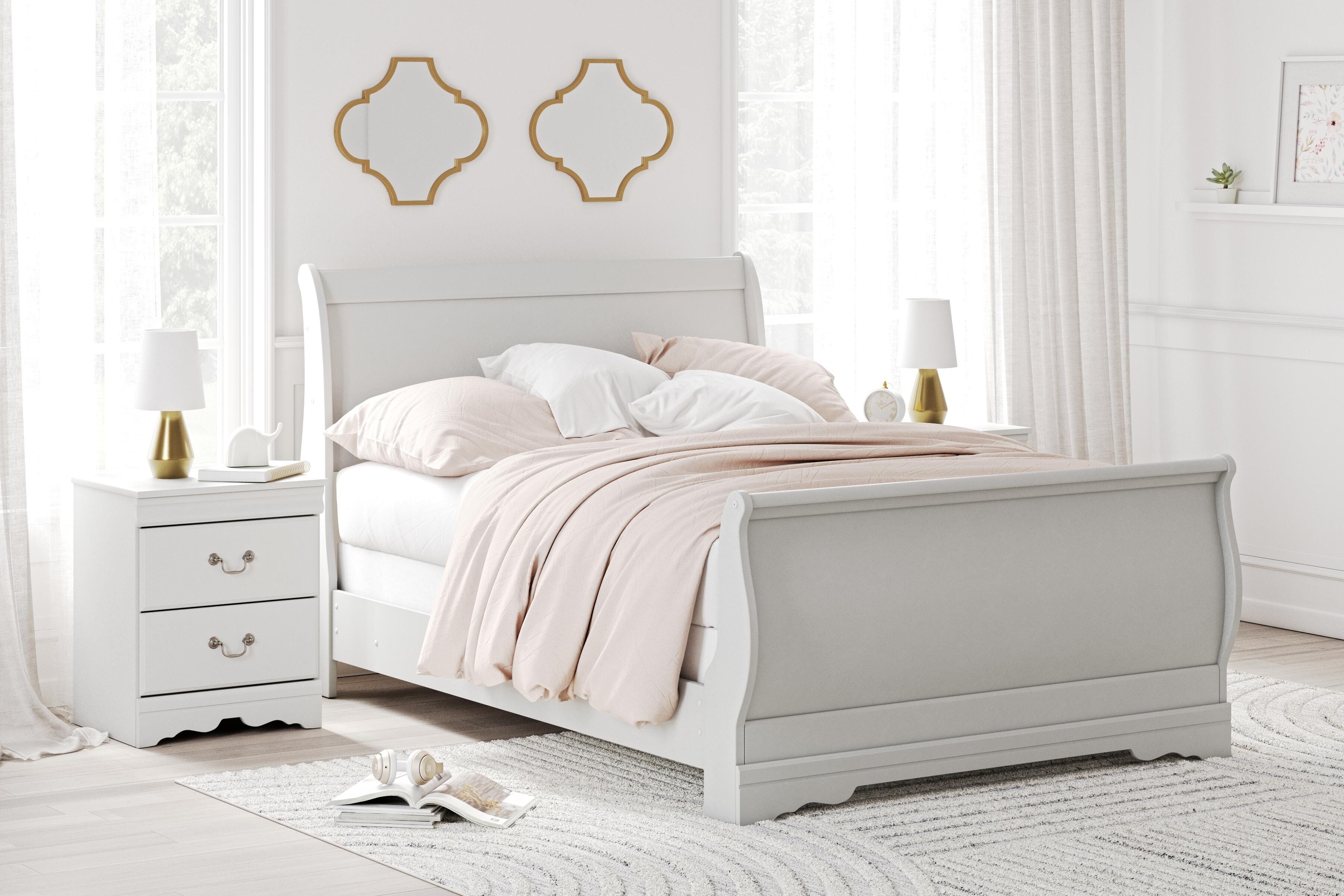 Anarasia Full Sleigh Bed, White, rollover